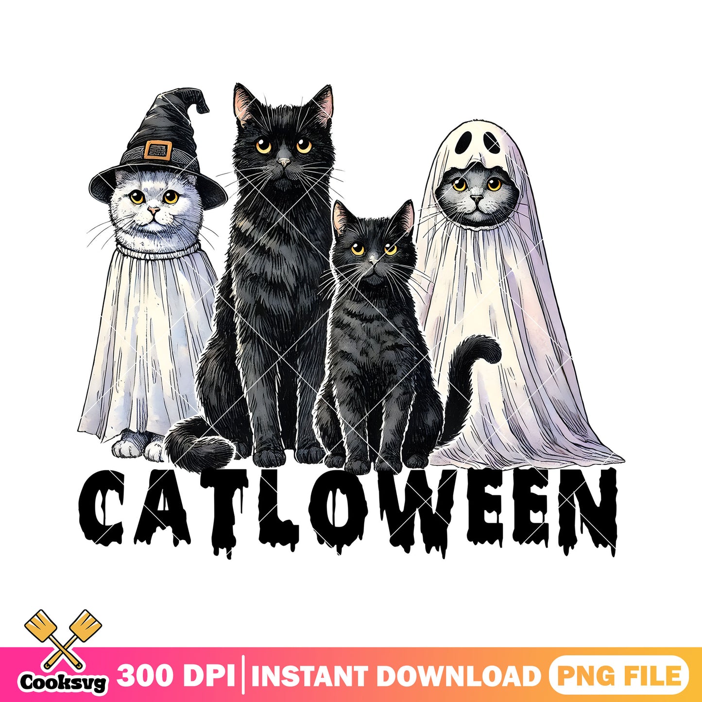 Cats in costumes design png, halloween custome png, ghost movie png