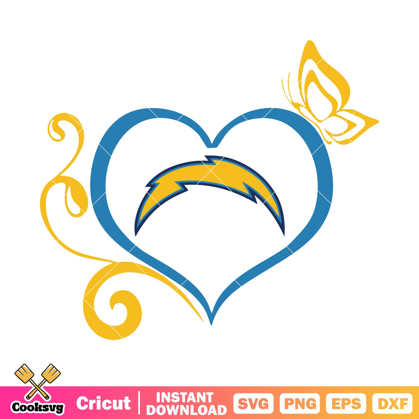 Chargers with lovely butterfly svg, los angeles chargers svg, nfl svg