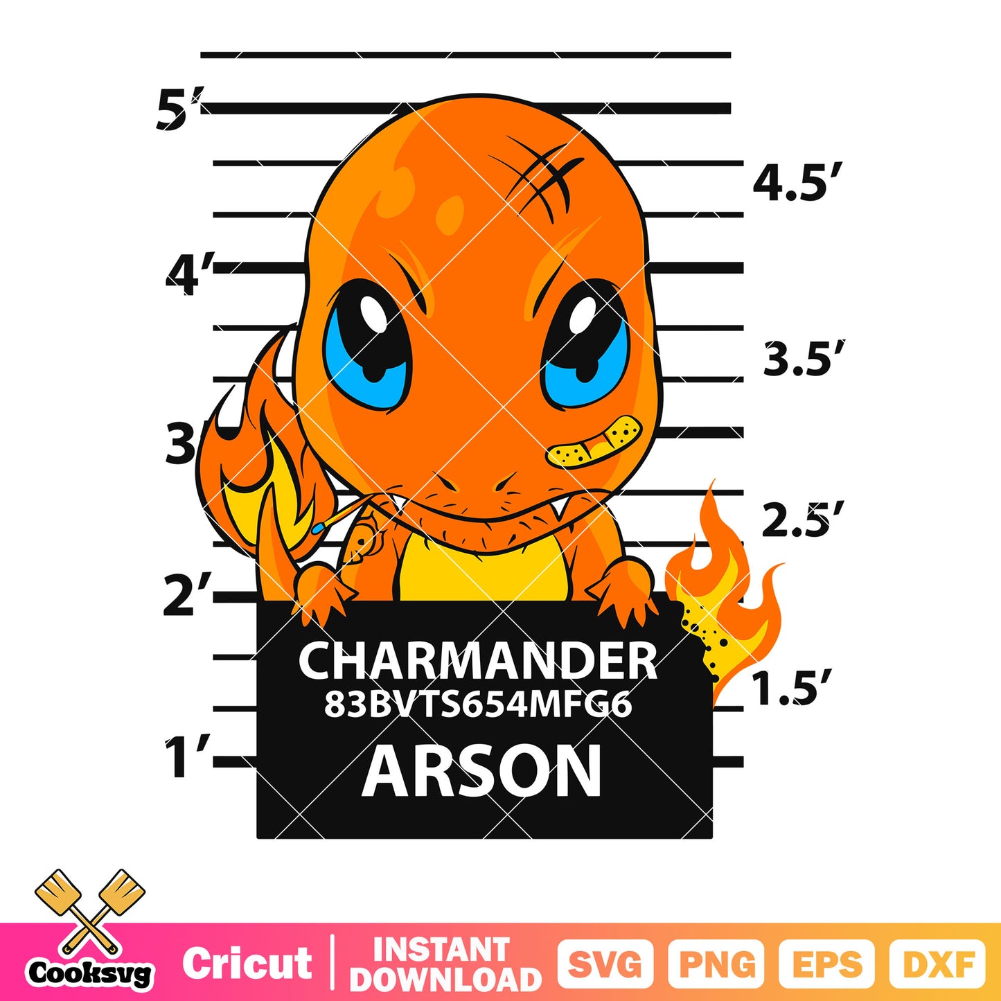Charmander arson svg. mugshot svg, pokemon character svg