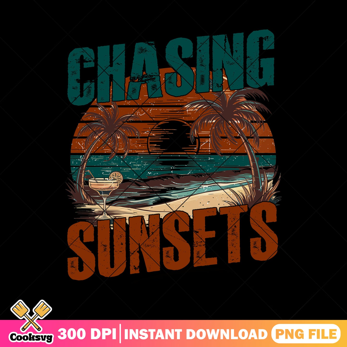 Chasing sunsets summer png, summer sunshine png, beach ocean png