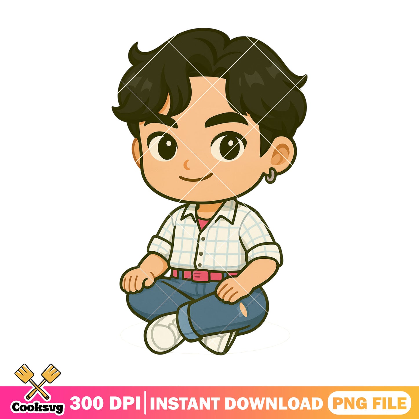 Chibi jinu sitting pose png, jinu saja png, saja boys band png