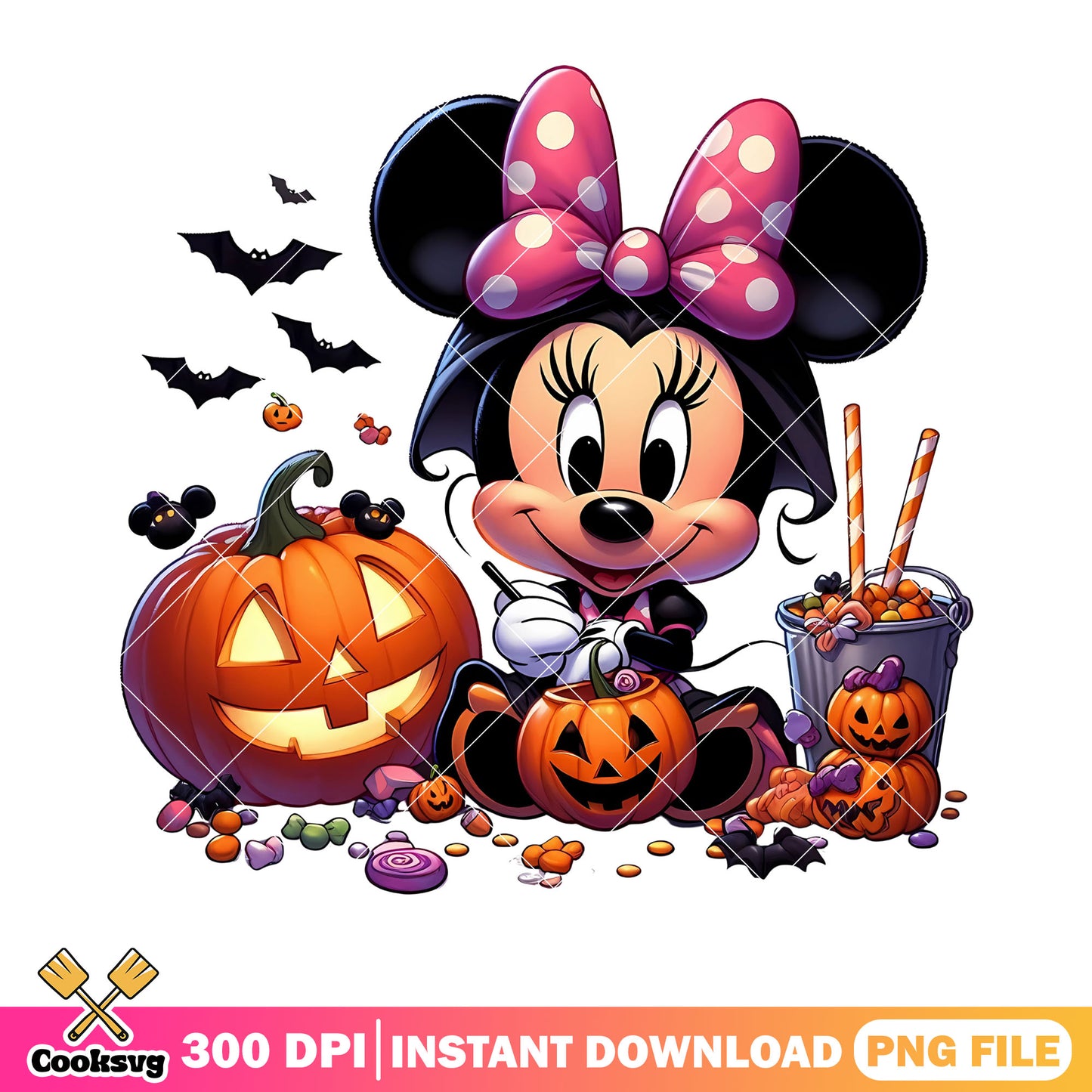 Chibi minnie pink bow tie png, jack o lantern png, disney halloween png