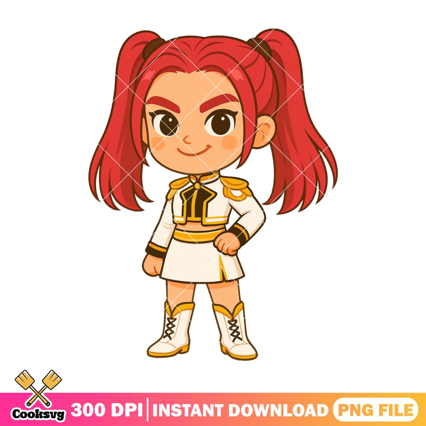 Chibi mira golden fit standing png, kpop mira png, kpop huntrix png