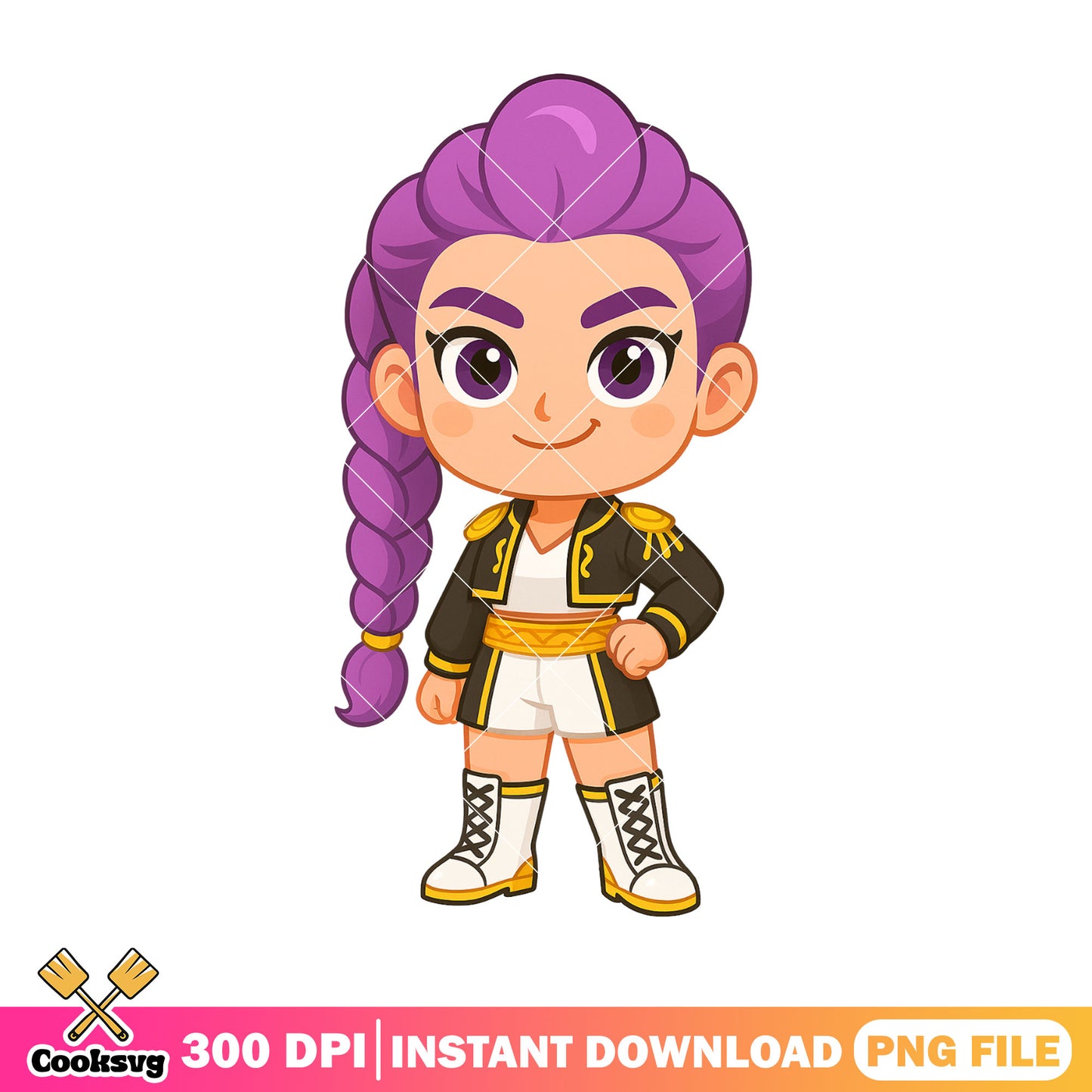 Chibi rumi golden fit black png, rumi kpop png, kpop huntrix png