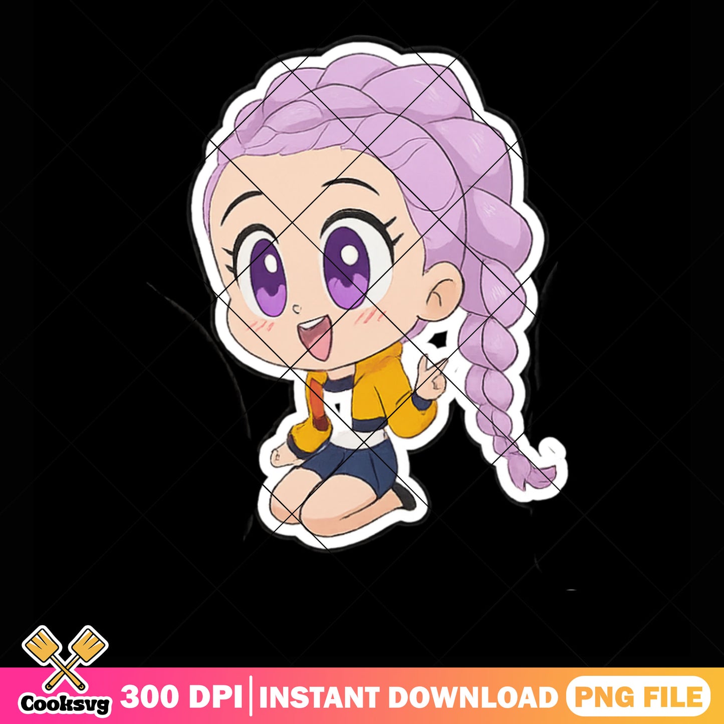 Chibi sitting rumi png sticker, kpop rumi png, huntrix girl png