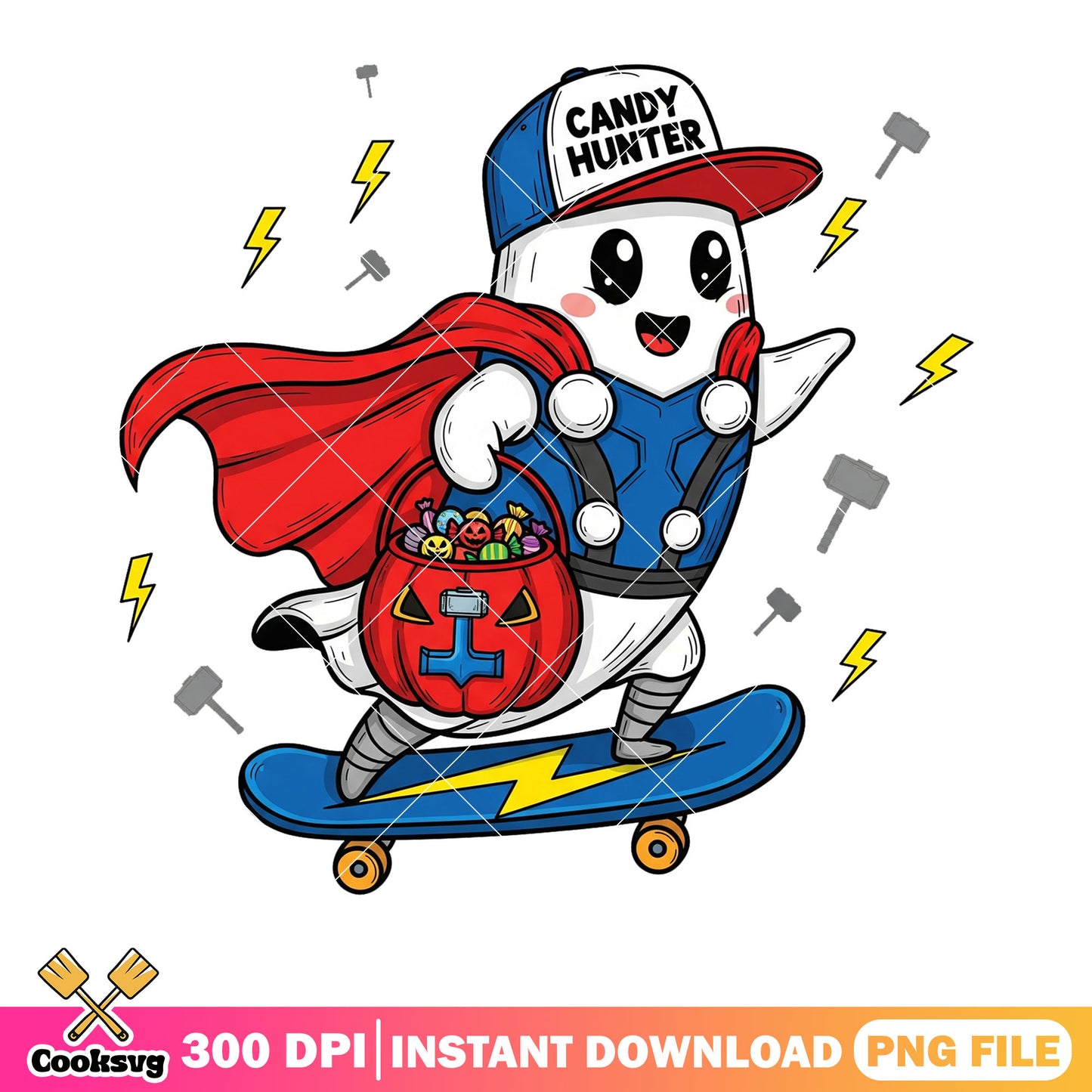 Chibi thor halloween png, marvel halloween png, ghost costume png