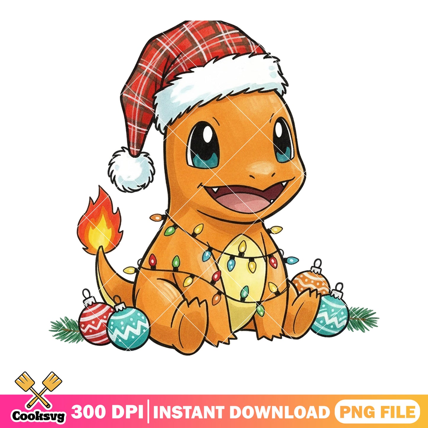 Christmas charmander plush png, charmander christmas png, card png