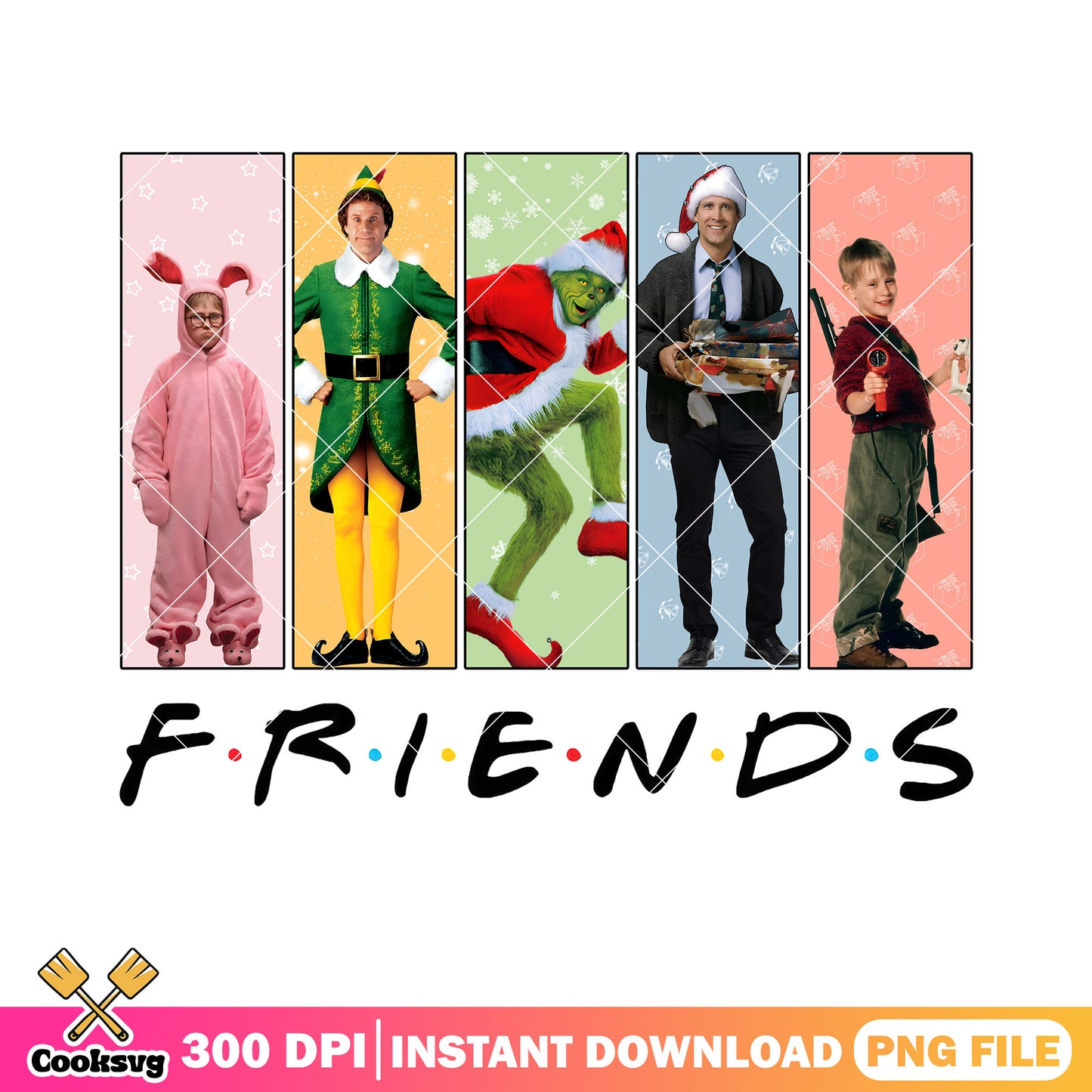 Christmas movie color background png, colorful friends png, kevin png
