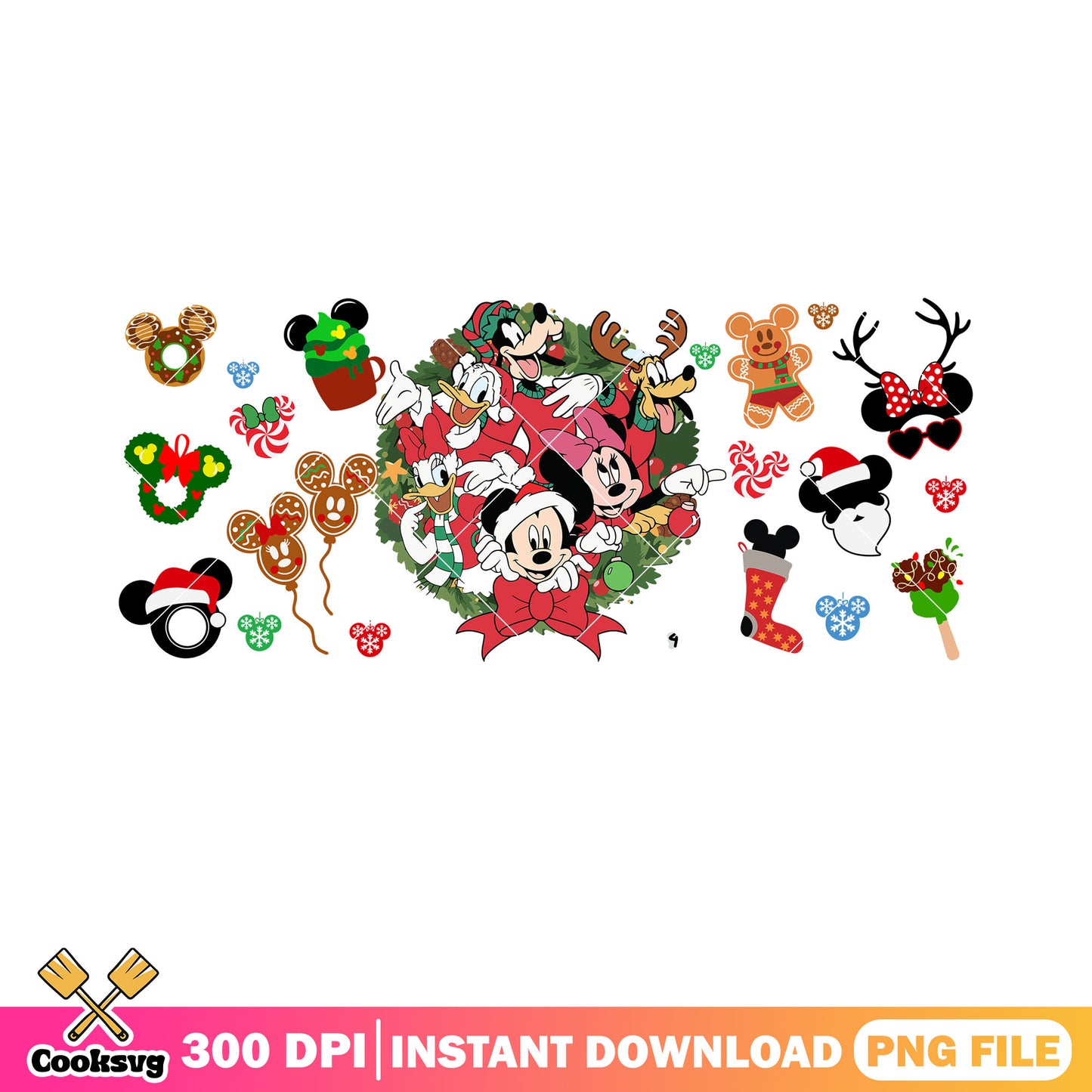 Christmas poster mickey png, christmas decor png, merry christmas png