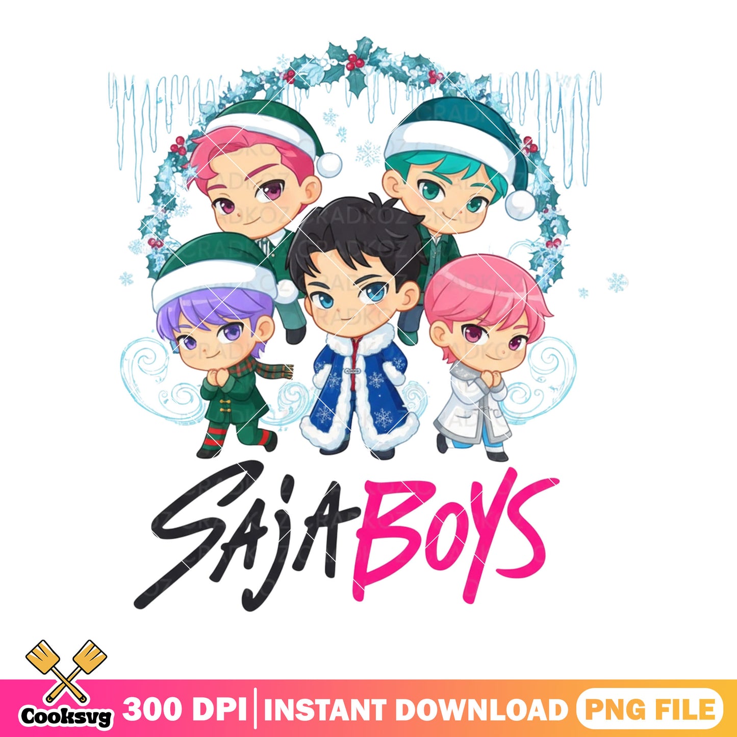 Christmas wreath frozen band png, saja boys png, christmas png