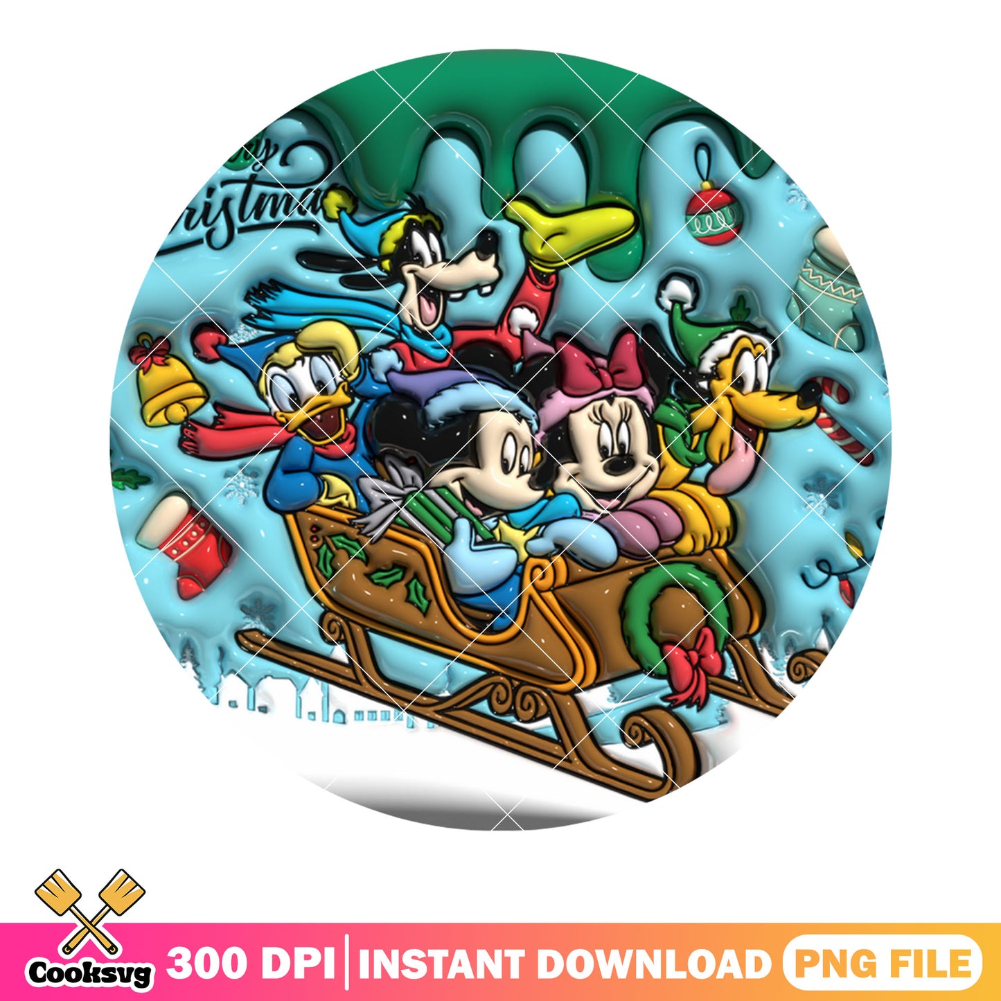 Christmas wreath mickey png, mickey and friends png, jingle bell png