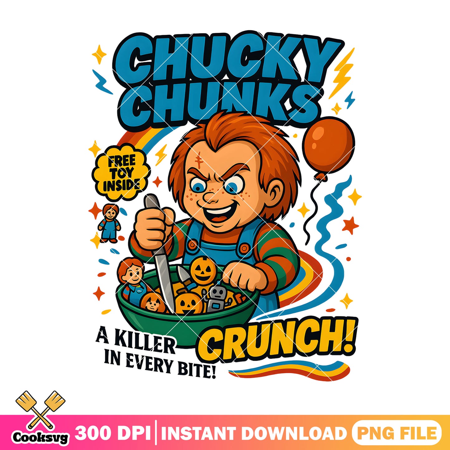 Chucky chunks crunch png, chucky halloween png, horror movies png