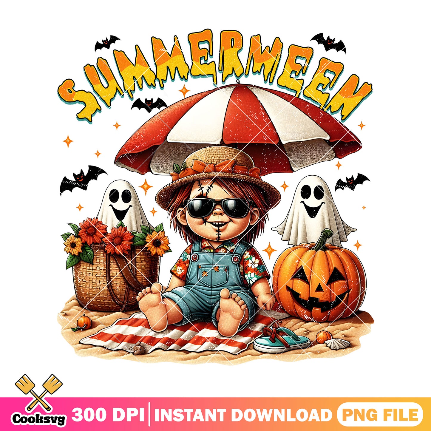 Chucky summerween horror design png, child's play png