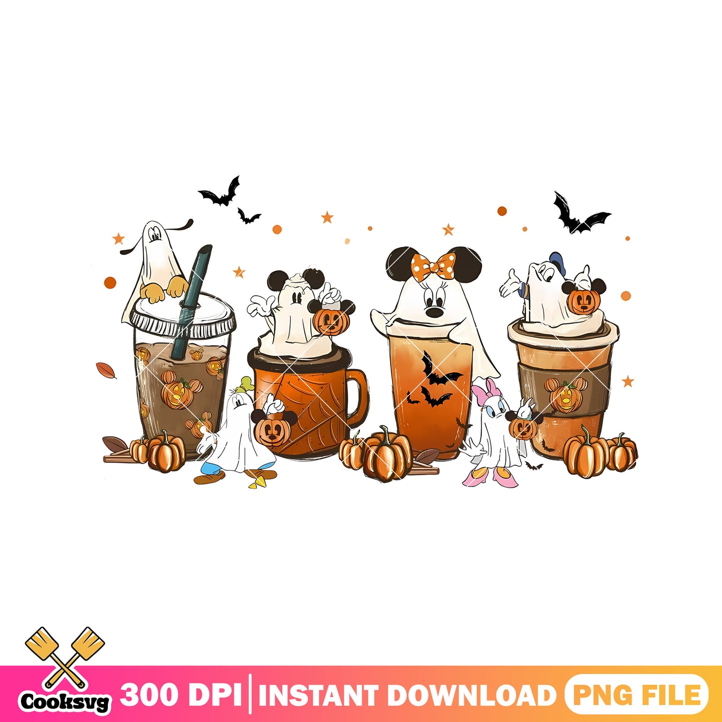 Coffee mickey ghost png, halloween coffee png, mickey halloween png