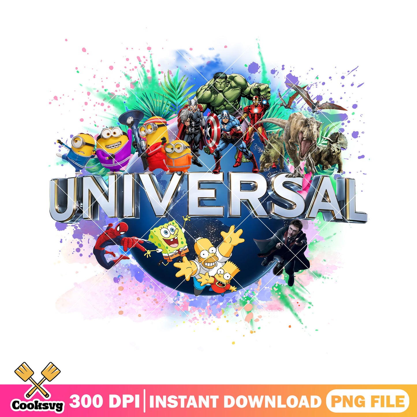 Colorful universal studios characters png, cartoon universal studios png