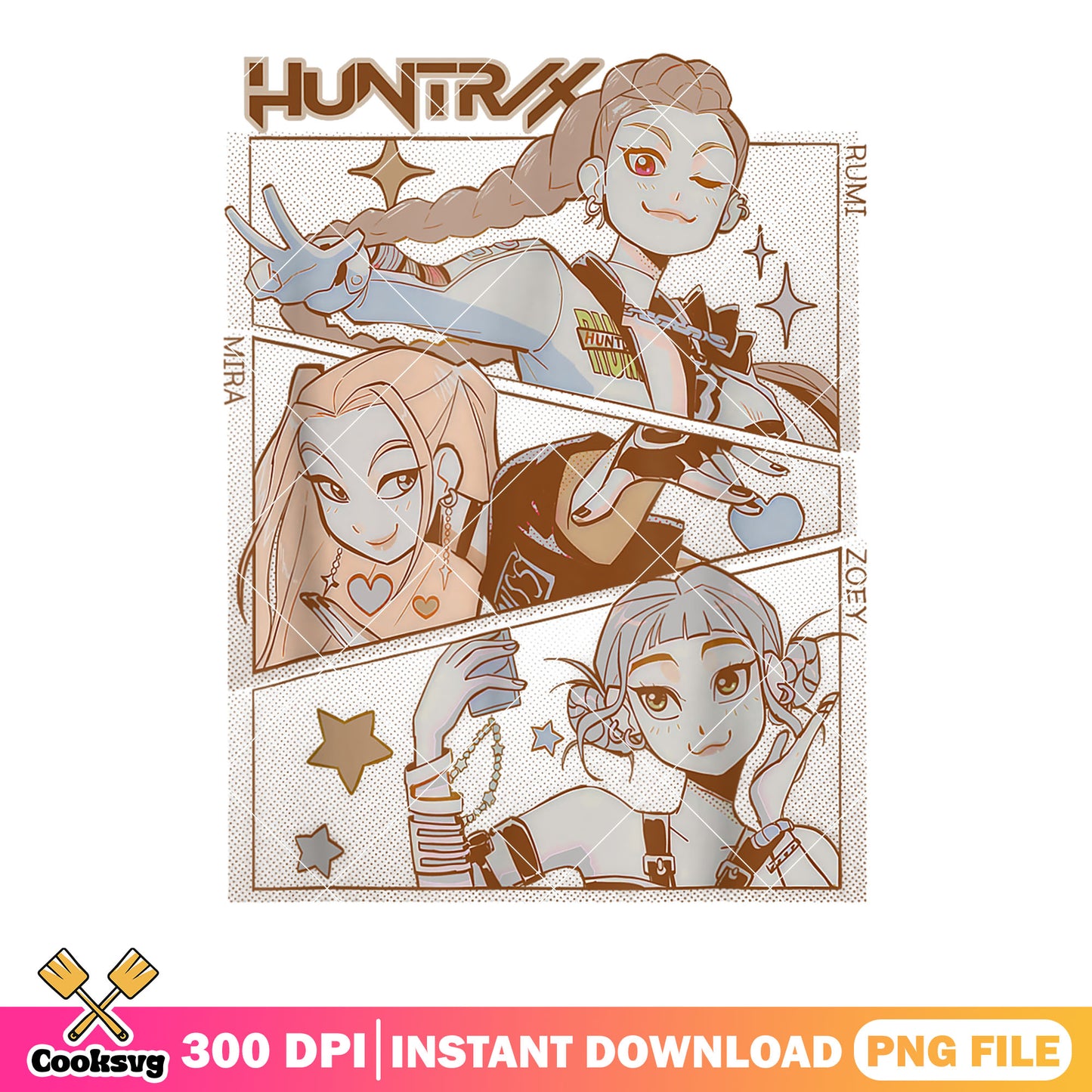 Comic style huntrix team png, kpop demon hunters png, kpop movie png