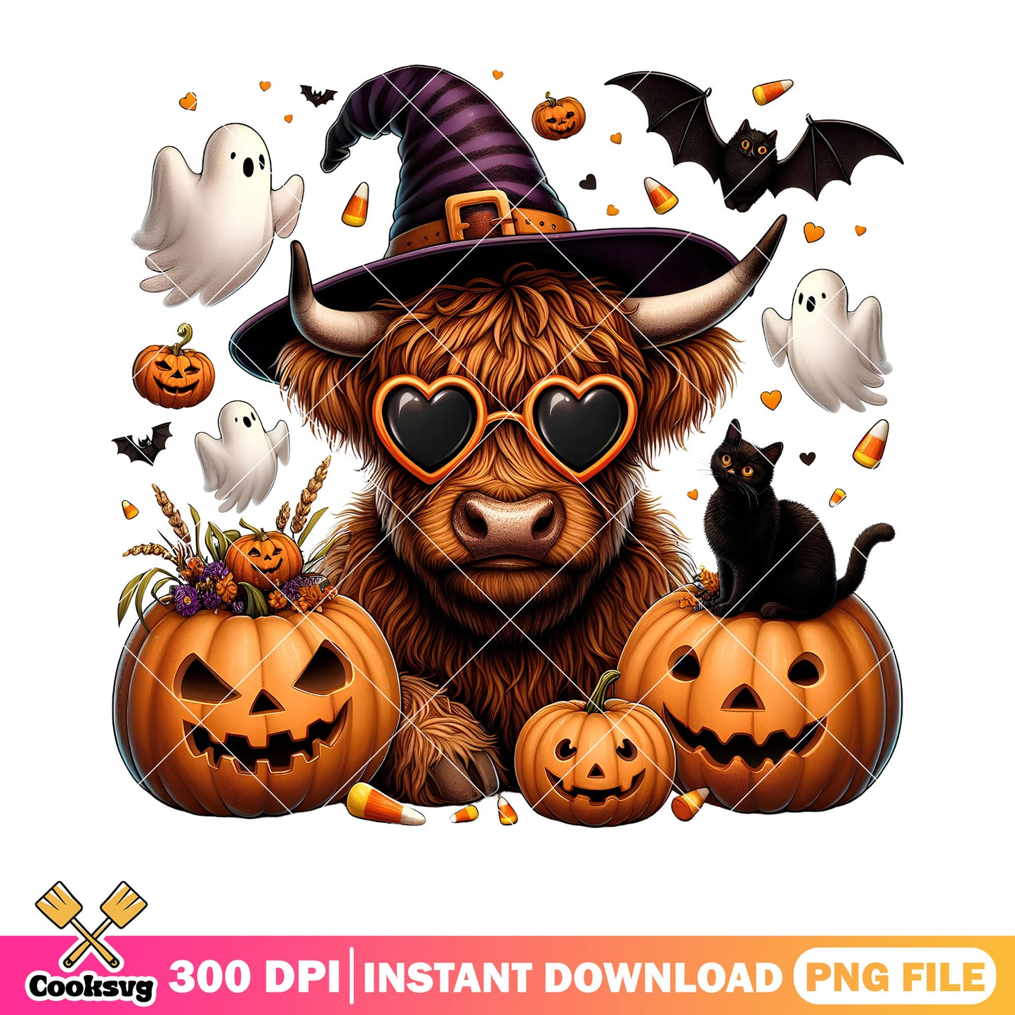 Cool cow black cat cup png, jack o lantern png, halloween scary png