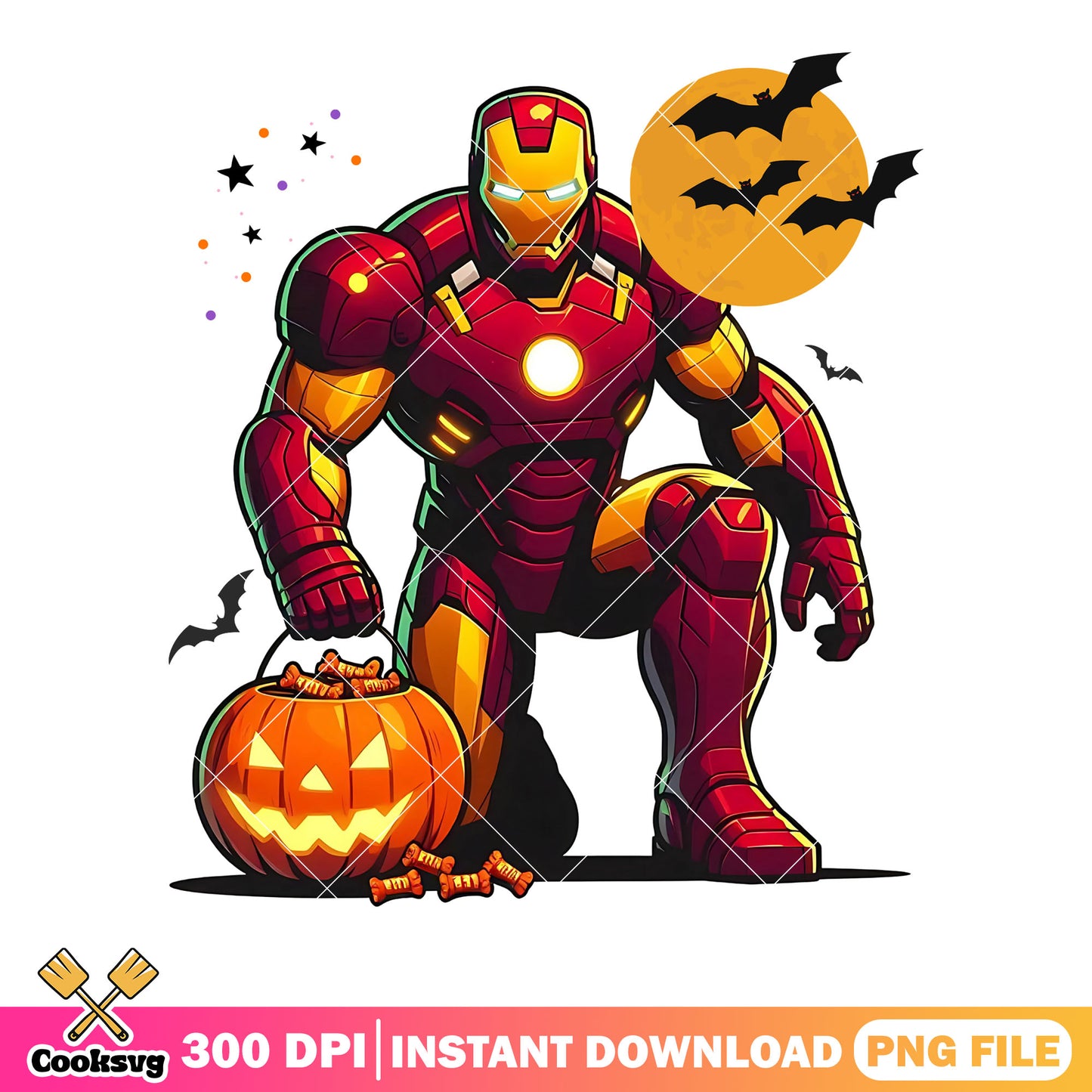 Cool iron man bats png, jack o lantern png, marvel halloween png