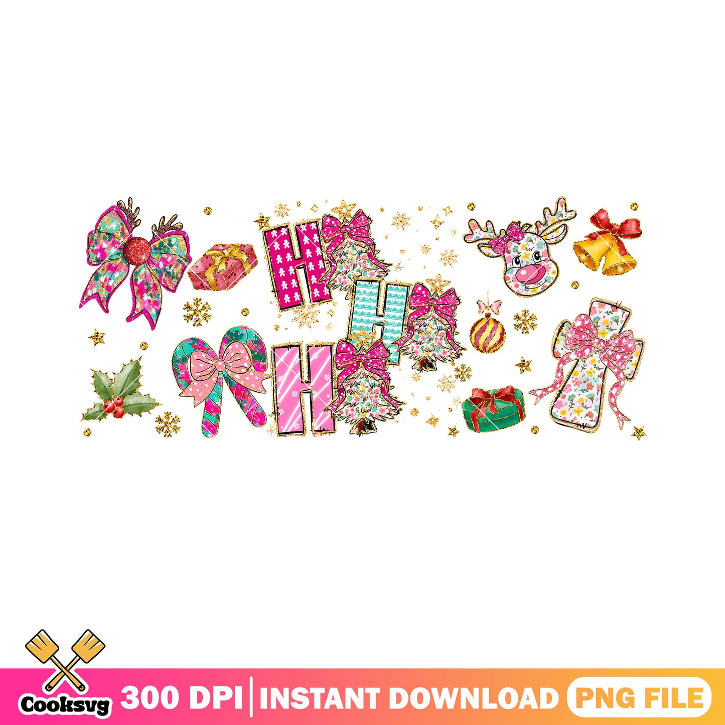 Coquette pink christmas png, preppy floral png, girly pink png