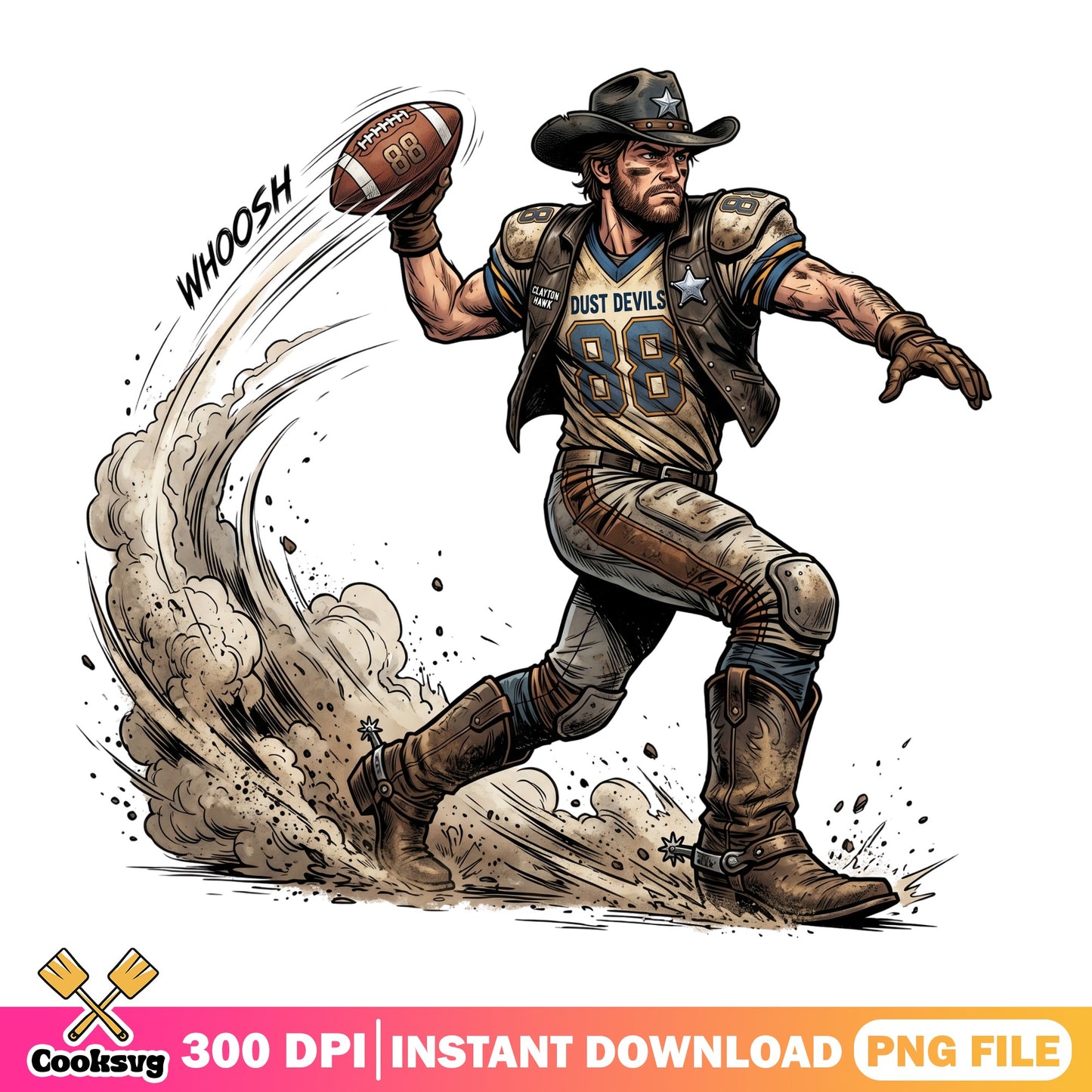 Cowboy Football Player PNG, Western Football Shirt, Game Day PNG