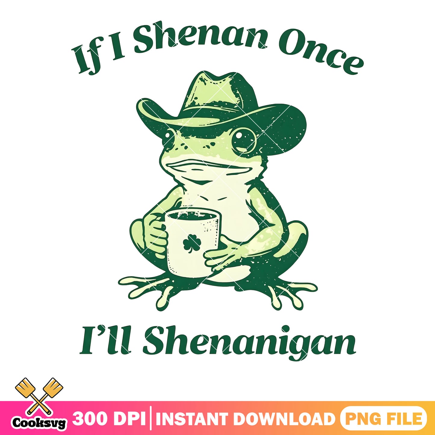 Cowboy frog poster png, clover leaf png, cowboy vibes png
