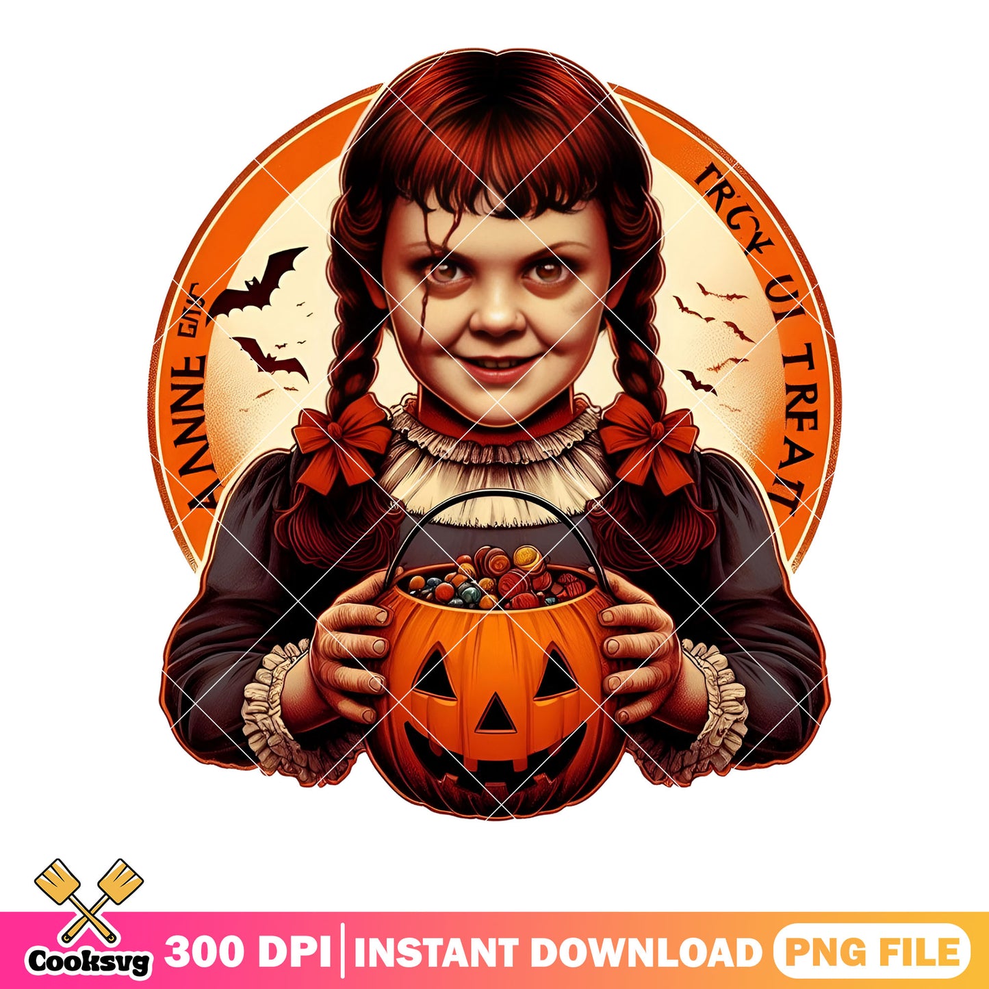 Creepy Annabelle png, jack o lantern png, crazy halloween night png