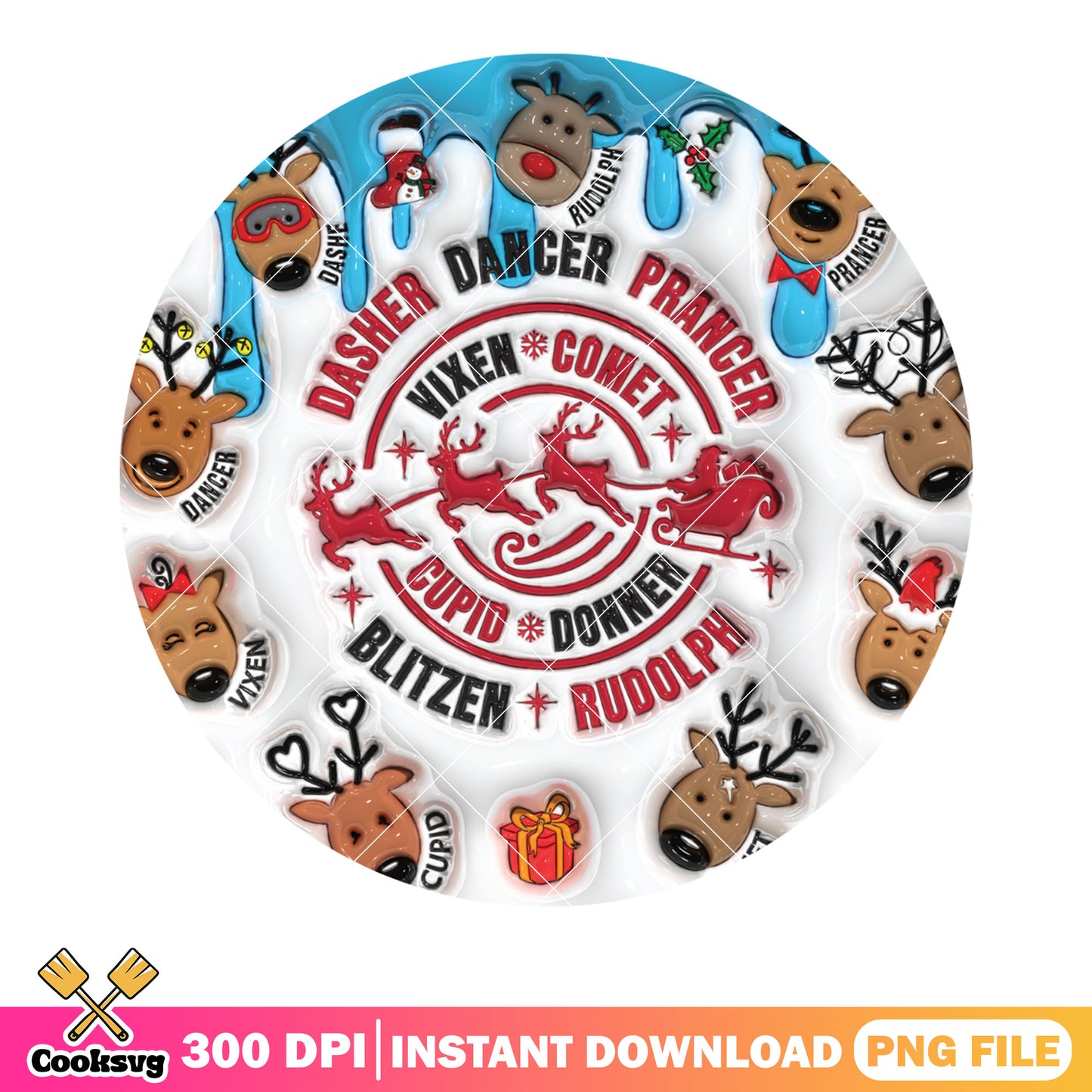 Cupid donner blitzen rudolph png, christmas sleigh png, santa hat png