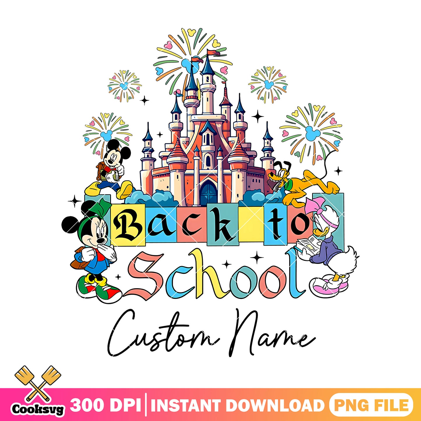 Custom name back school png, go back to school png, castle png