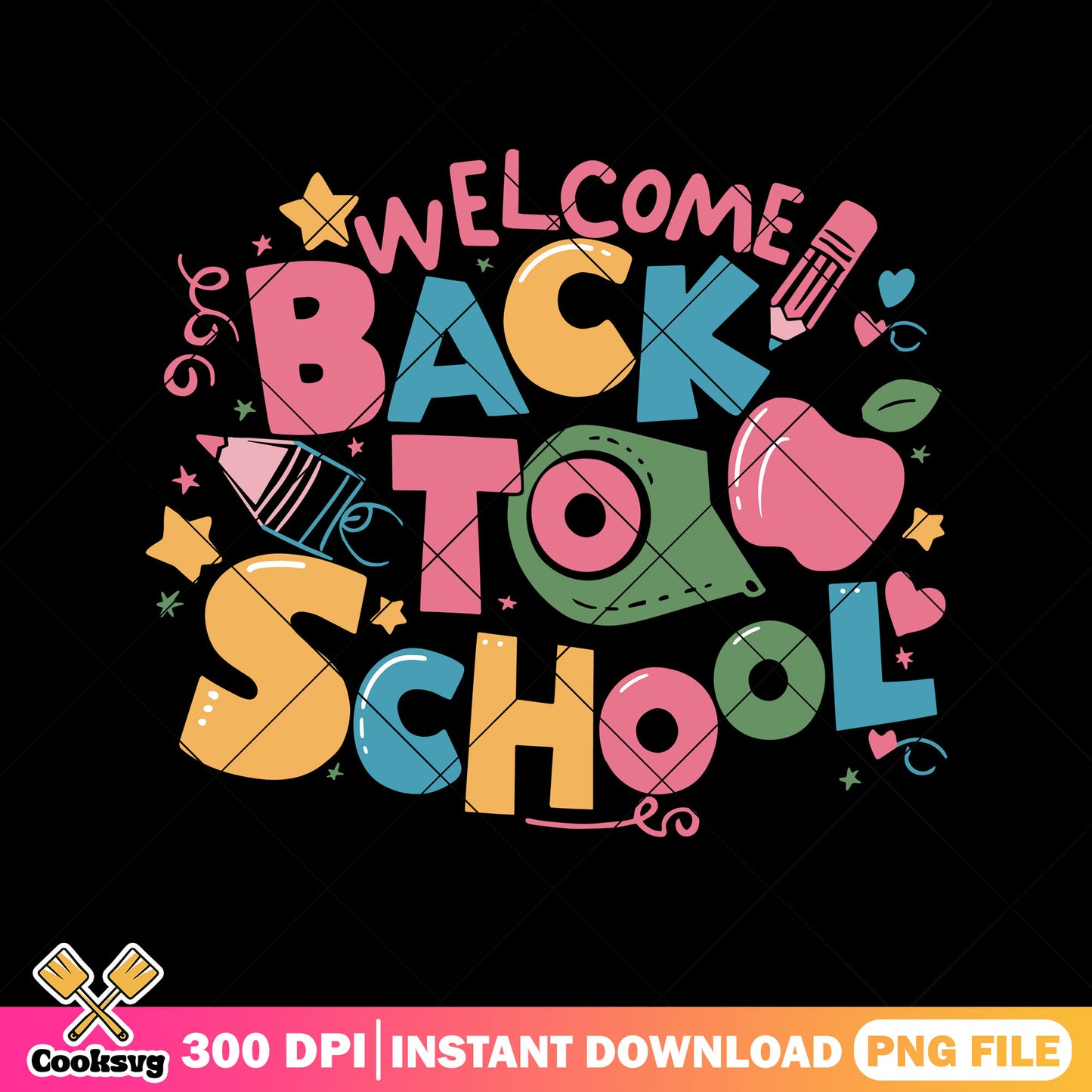 Cute back school png, go back to school png, poster art png