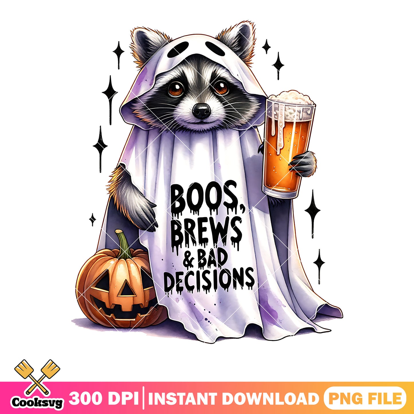 Cute beer racoon png,, ghost costume png, halloween scary png