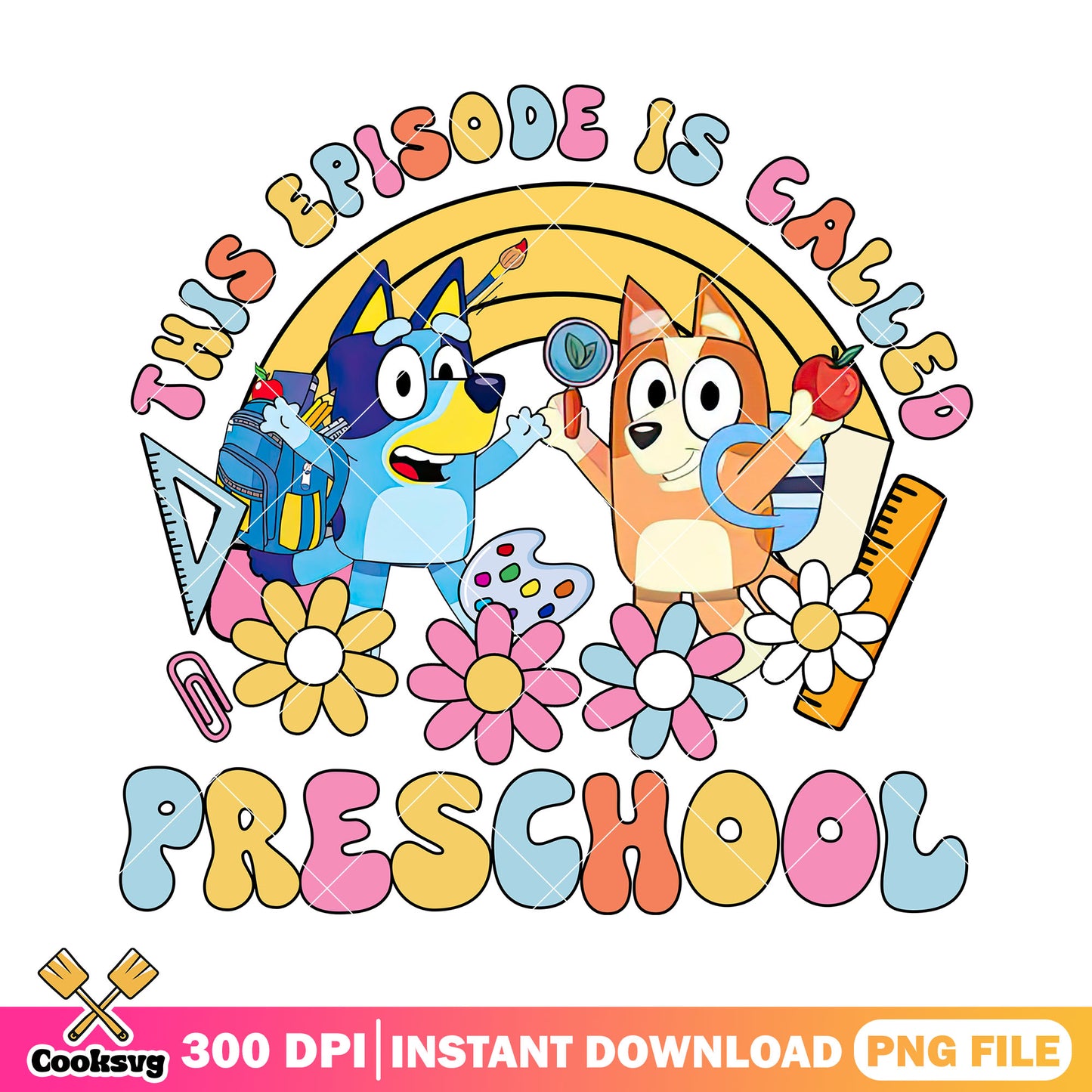 Cute bluey và bingo file png, preschool png, going back to school png