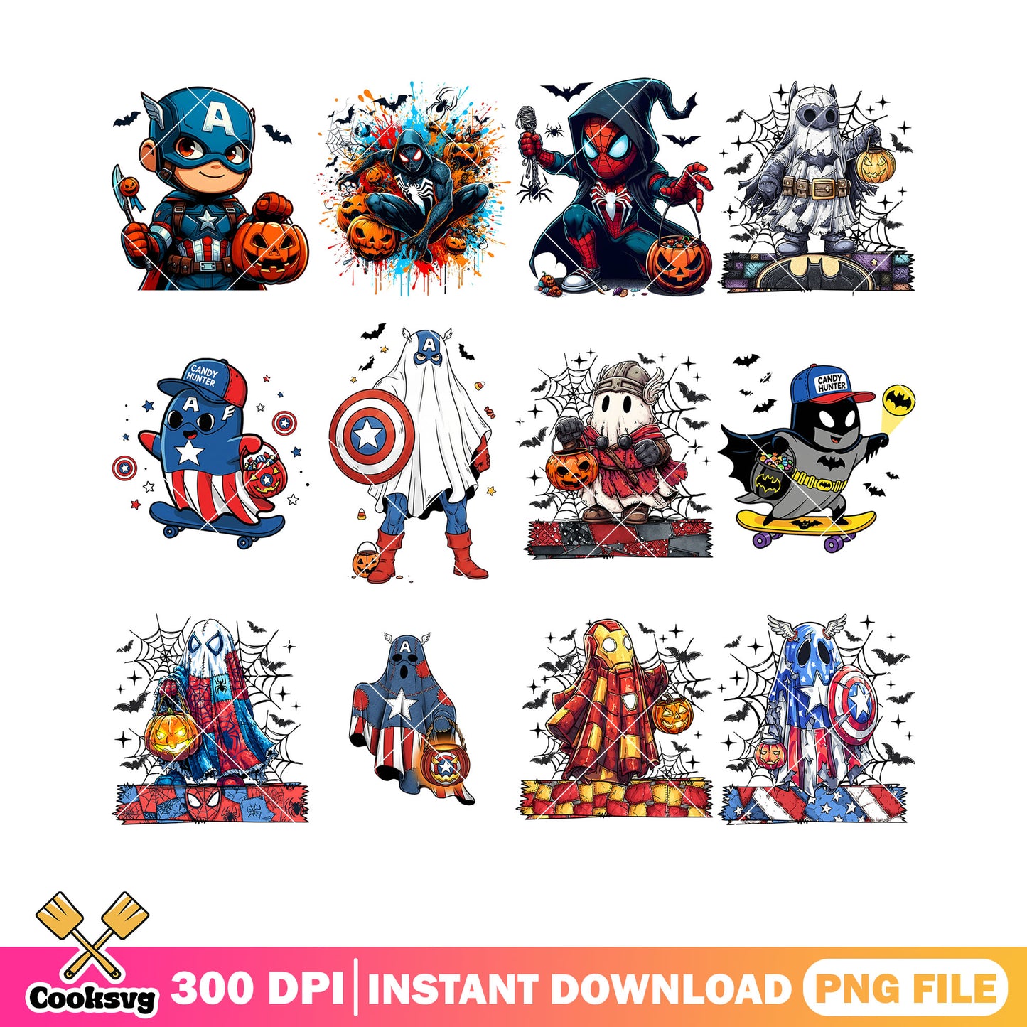 Cute chibi baby ghost png bundle, captain america png, ghost blanket png