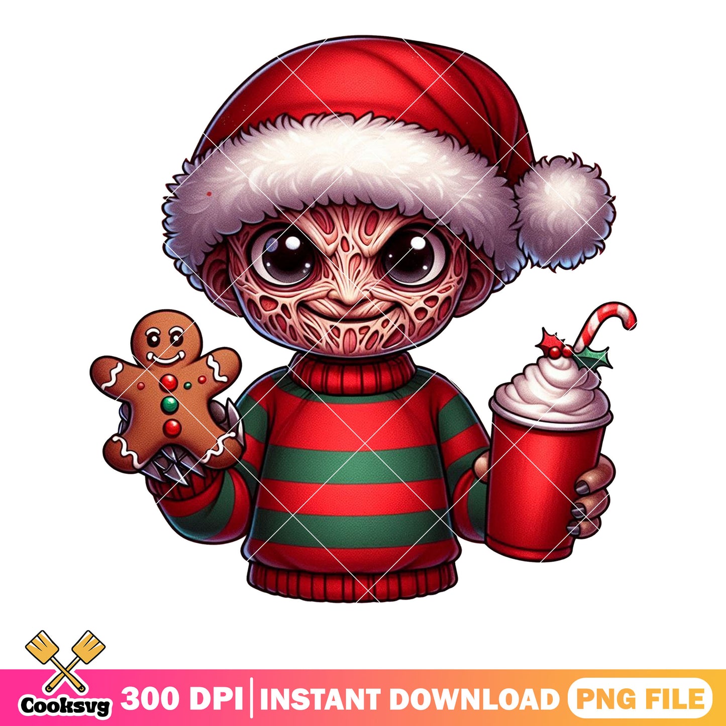Cute horror christmas png, gingerbread man png, santa hat claus png