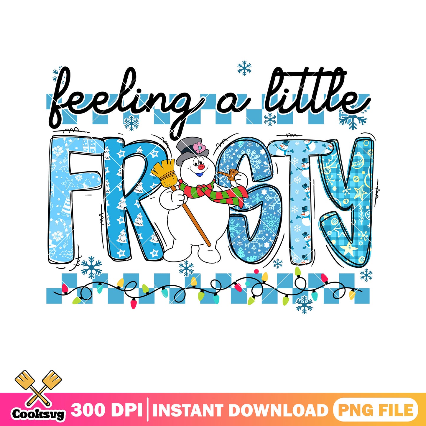 Cute snowman checkerboard png, christmas lights blue png, cute png
