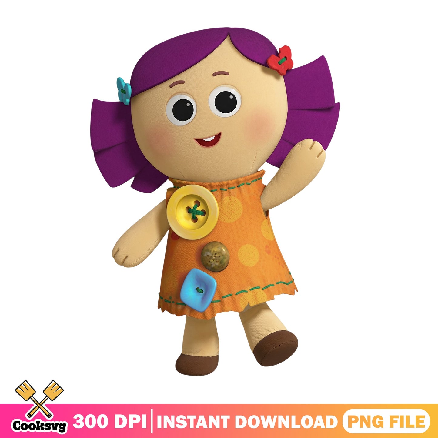 Cutie Dolly Purple Hair Doll Character PNG, Kids Cartoon PNG, Cute Doll PNG
