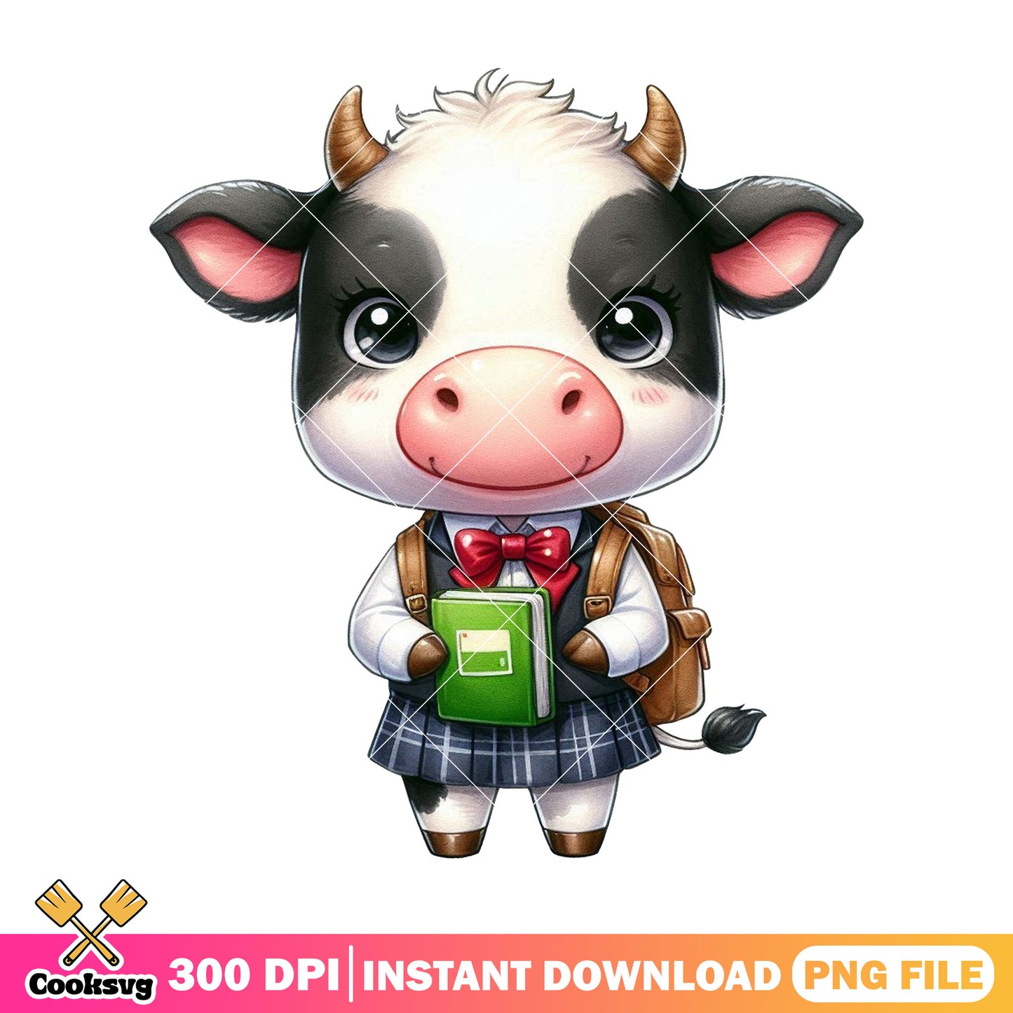 Dairy cow chibi png, cow animal png, back to school image png
