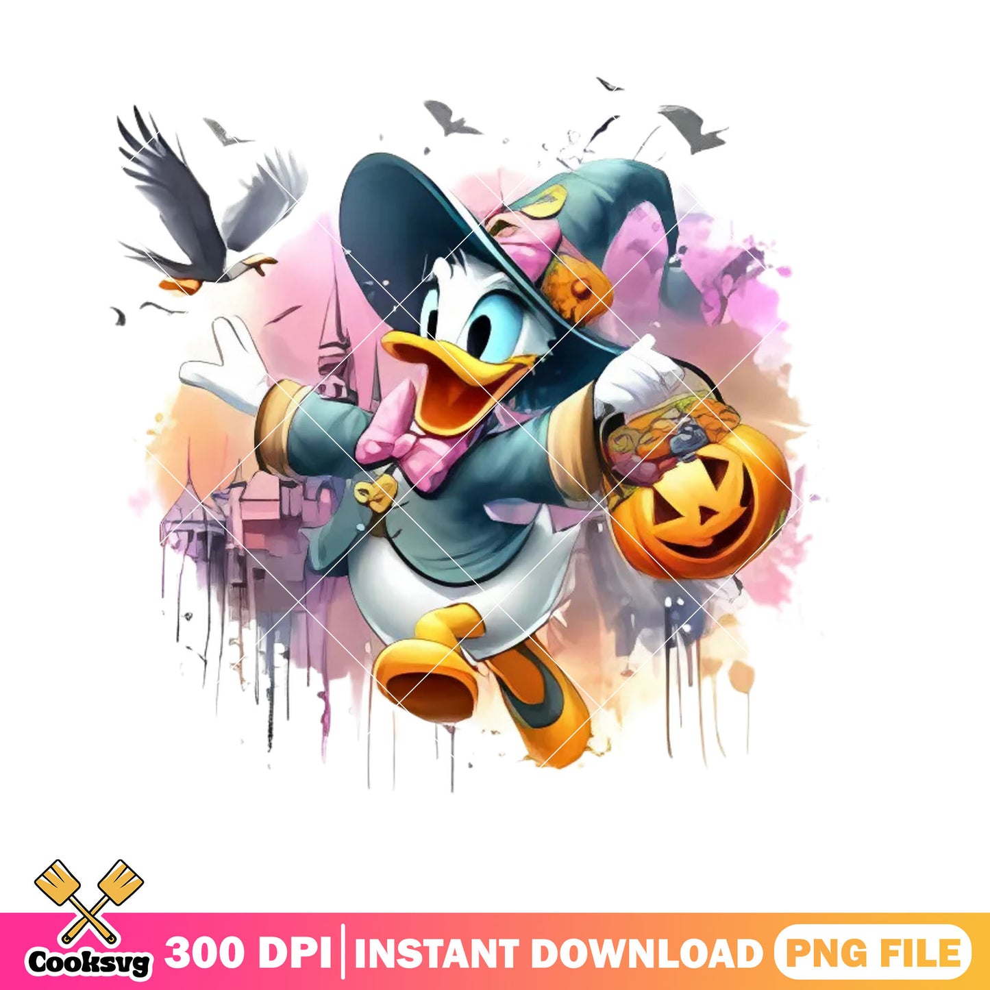 Daisy duck wonder castle png, witch costume png, jack o lantern png