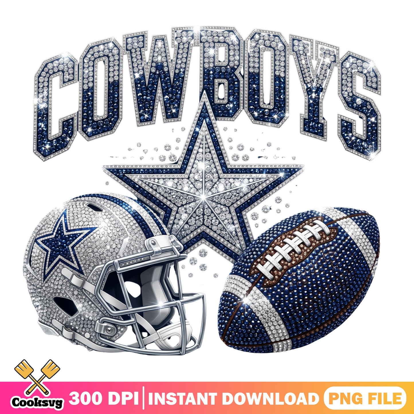 Dallas Cowboys Bling PNG, Football Helmet Rhinestone PNG, NFL PNG