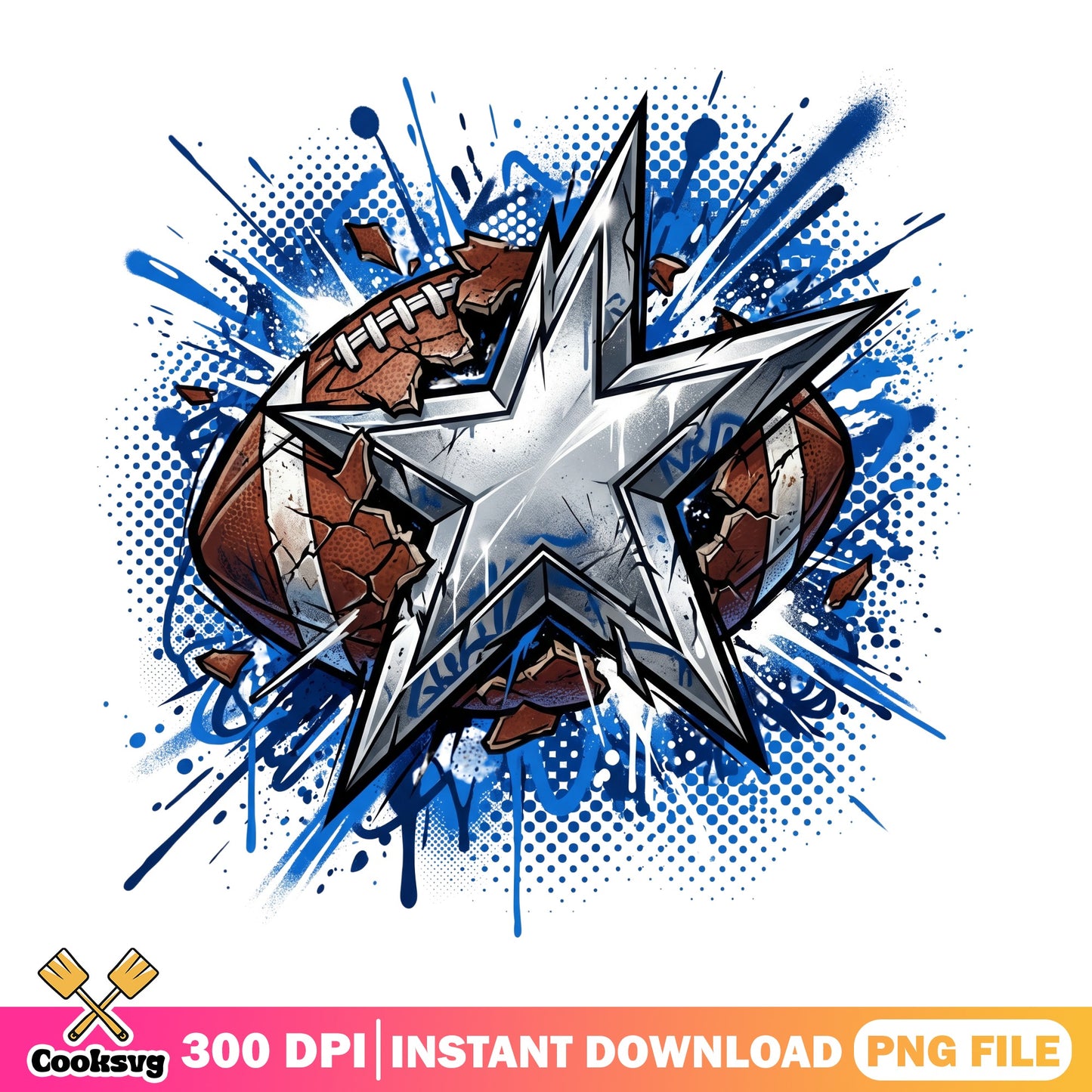 Dallas Cowboys Star Football Splatter, NFL Football PNG, Cowboys PNG