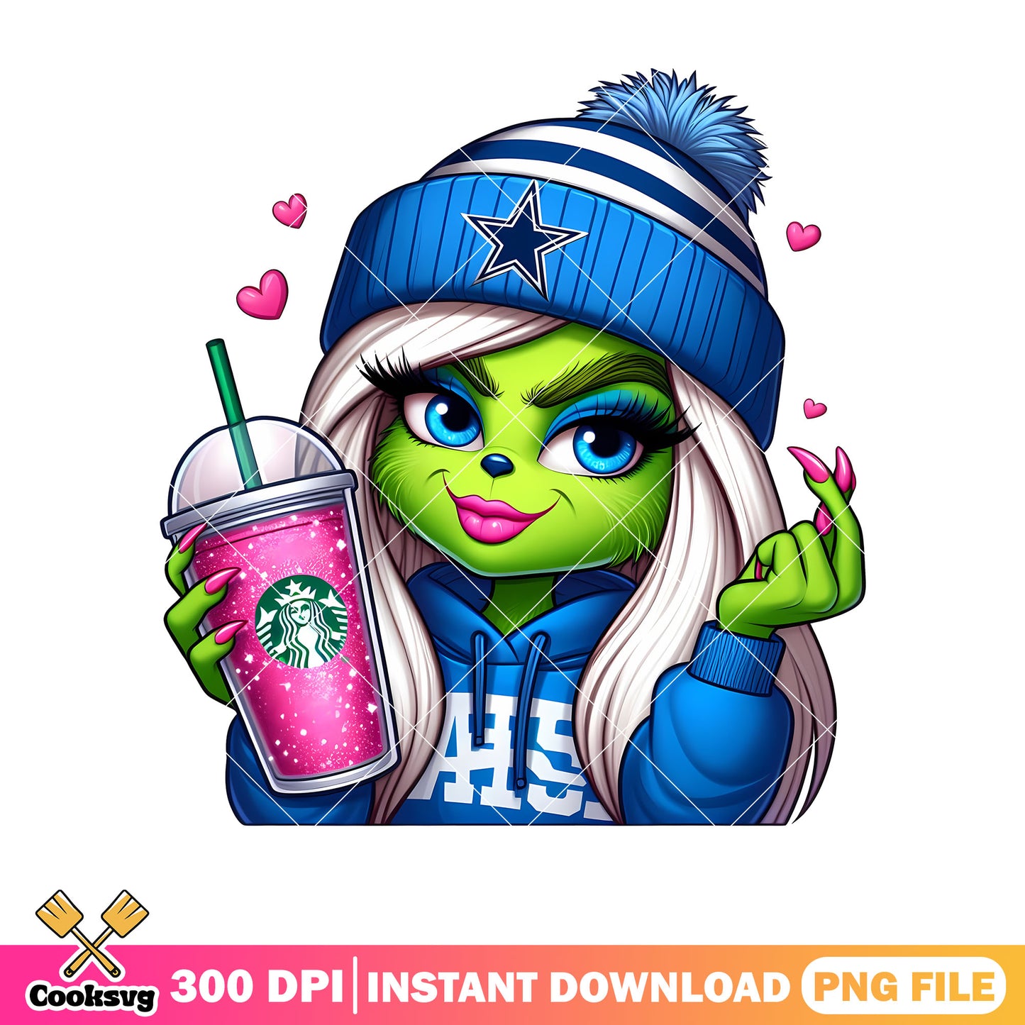 Dallas cowboys grinch girl coffee christmas png