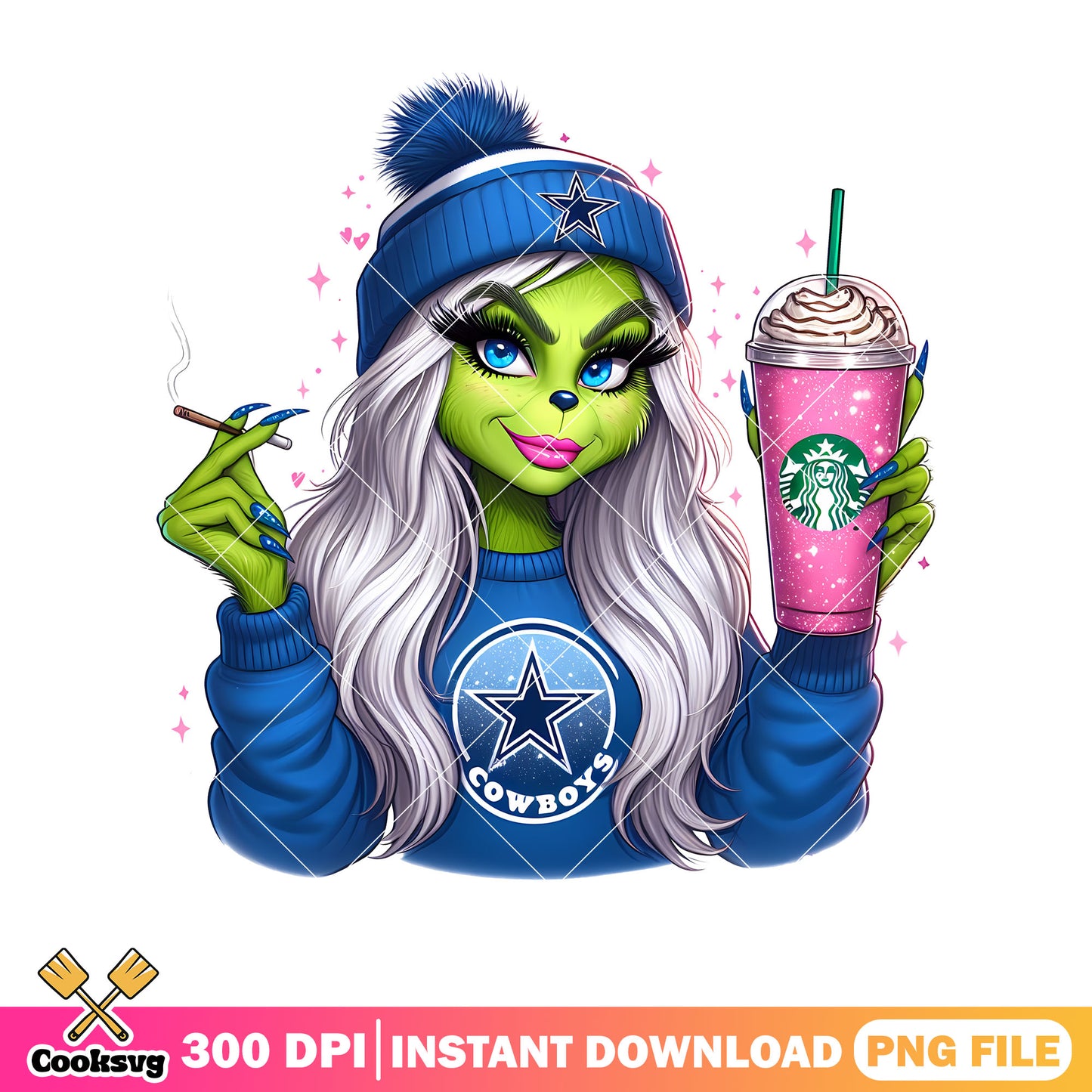 Dallas cowboys grinch girl coffee png