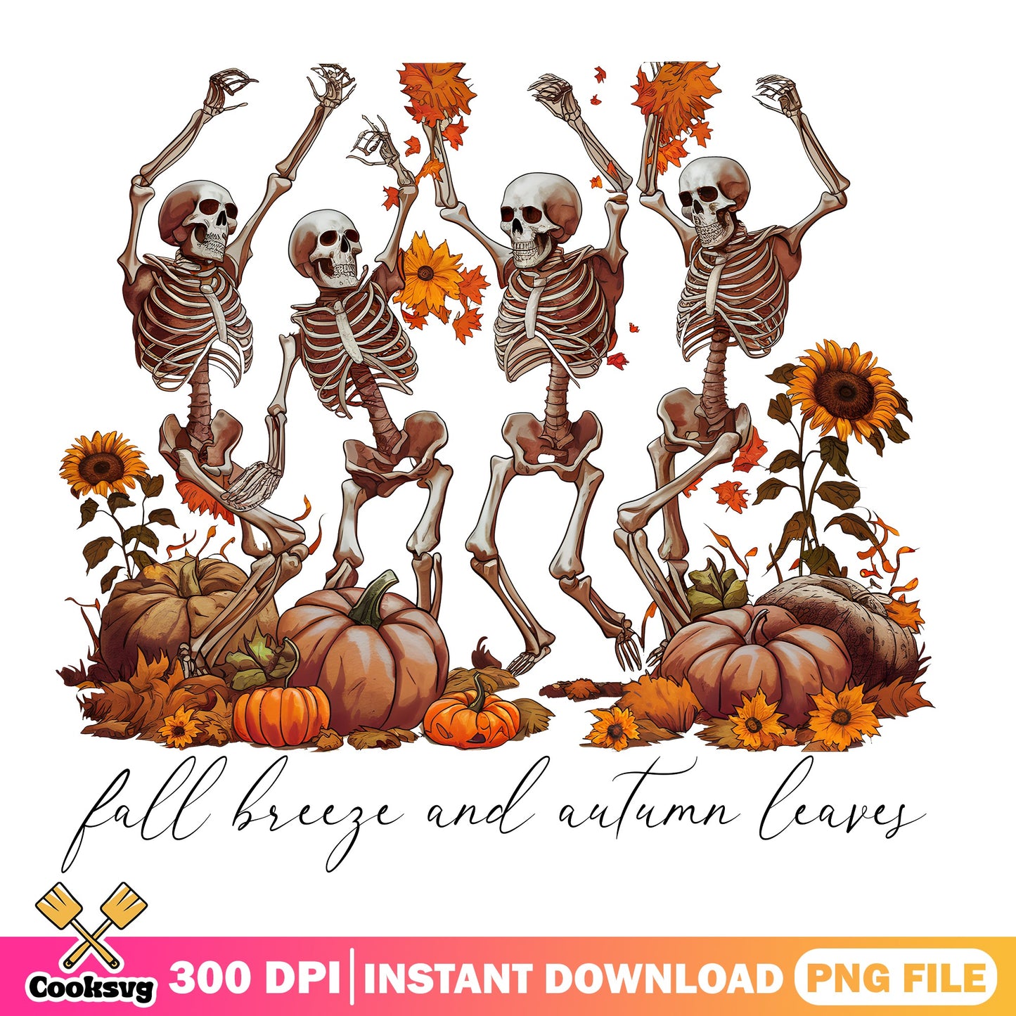 Dancing Skeletons Fall Autumn PNG, Halloween Pumpkin PNG, Skeleton PNG