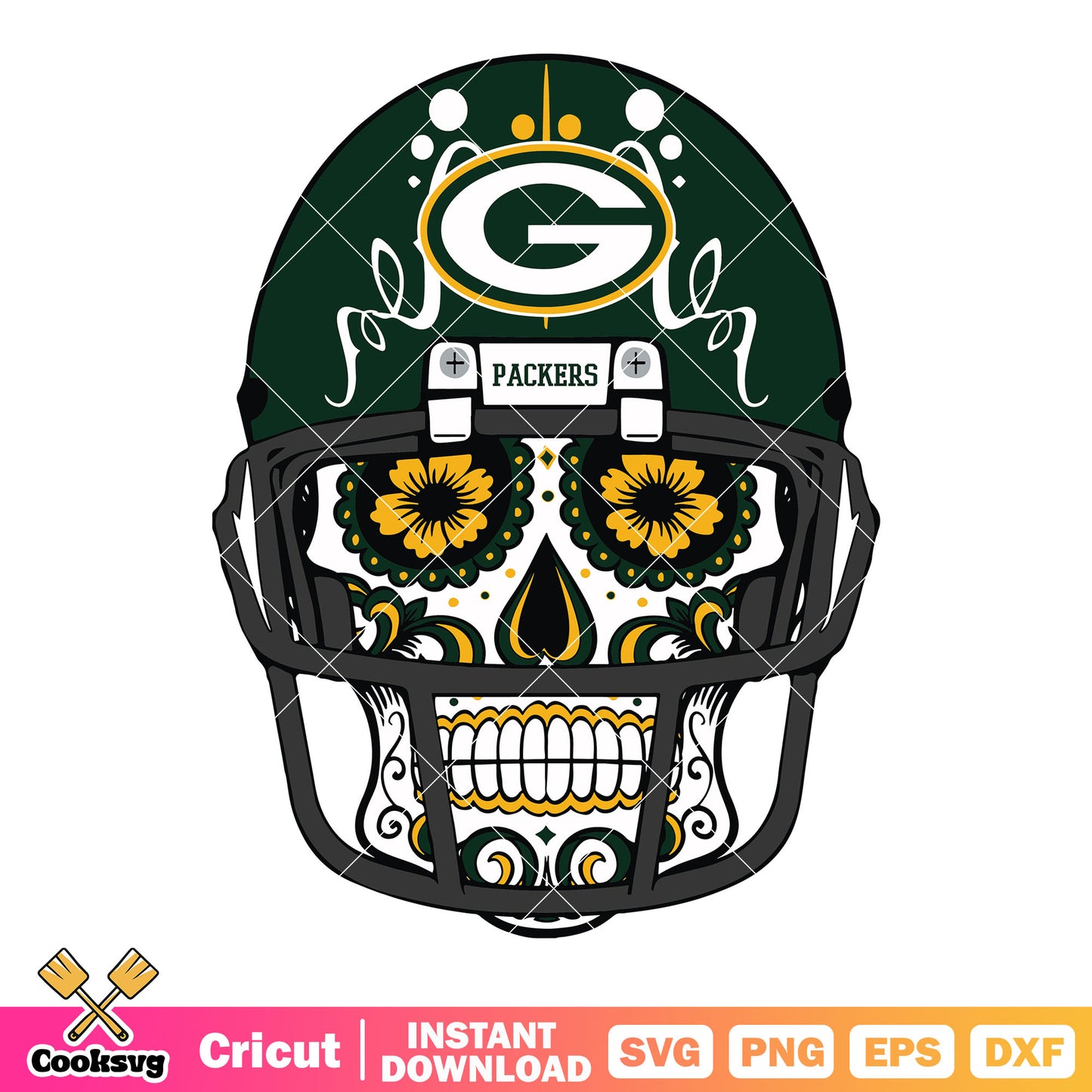 Day of the dead skull svg, packers svg, nfl helmets svg