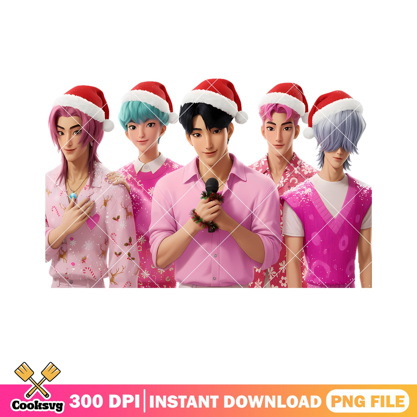 Demon kpop christmas costume png, santa hat png, baby saja boys png