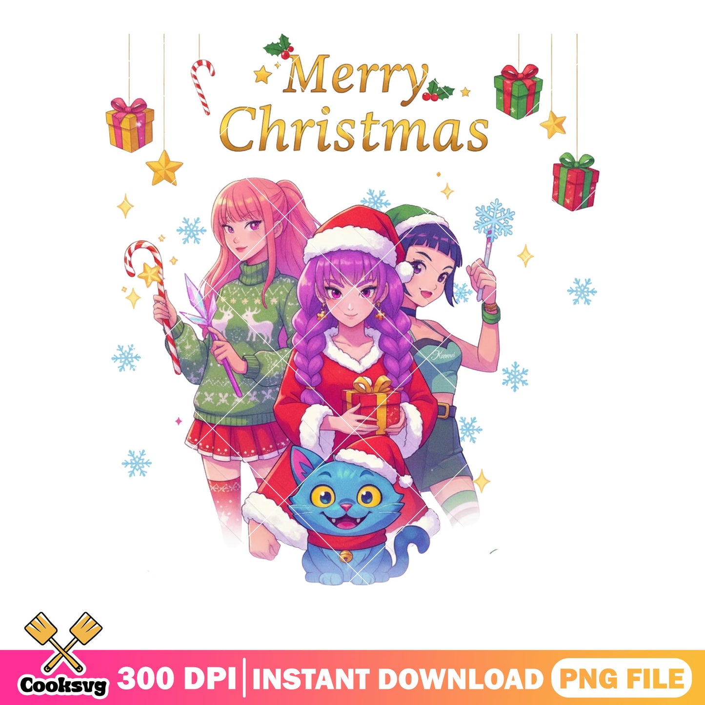 Derpy christmas kpop png, kpop demon hunter cat png, christmas png