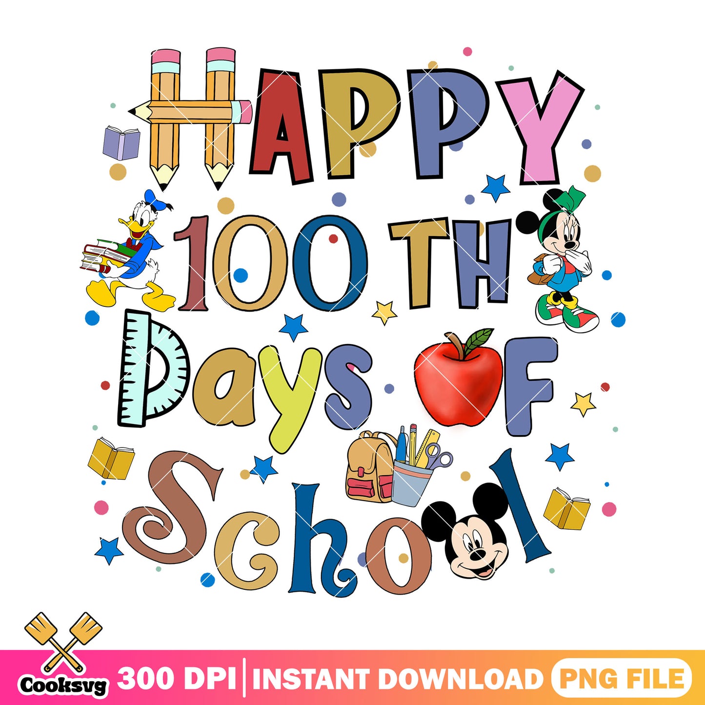 Design 100th day school png, go back to school png, mickey disney png