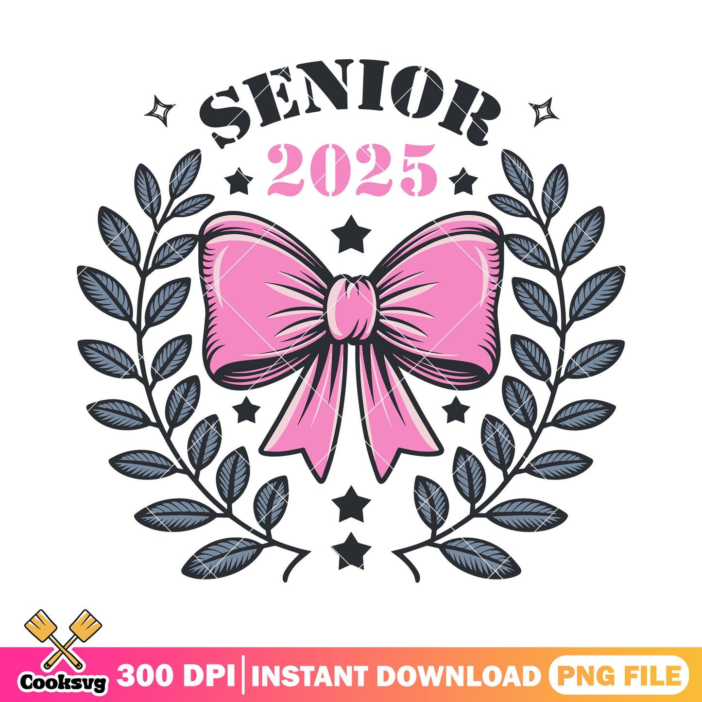 Design senior 2025 png, pink bow png, back to school day png