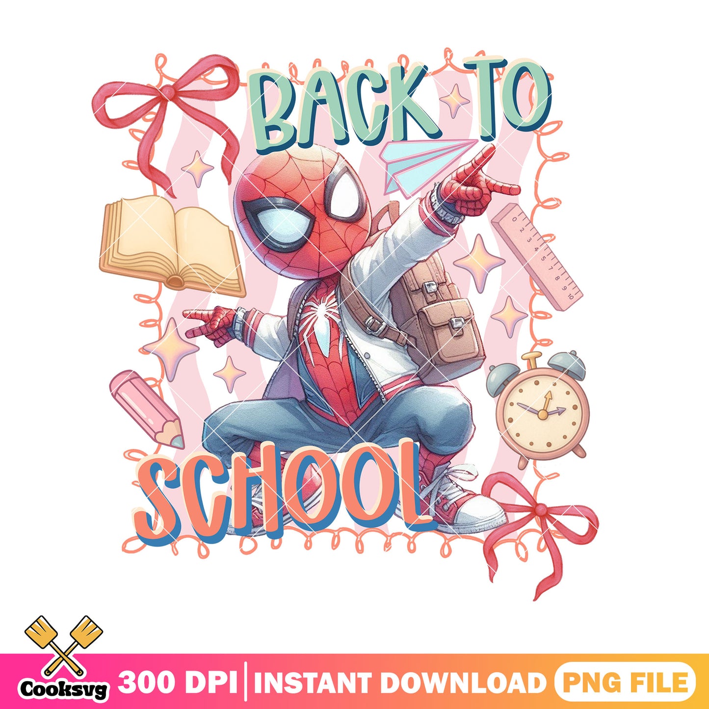 Design spiderman cute png, red outfit png, going back to school png