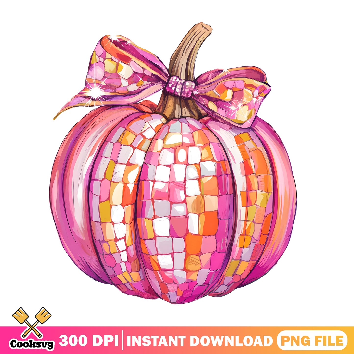 Disco Ball Pumpkin PNG, Pink Coquette Bow Halloween PNG, Fall PNG