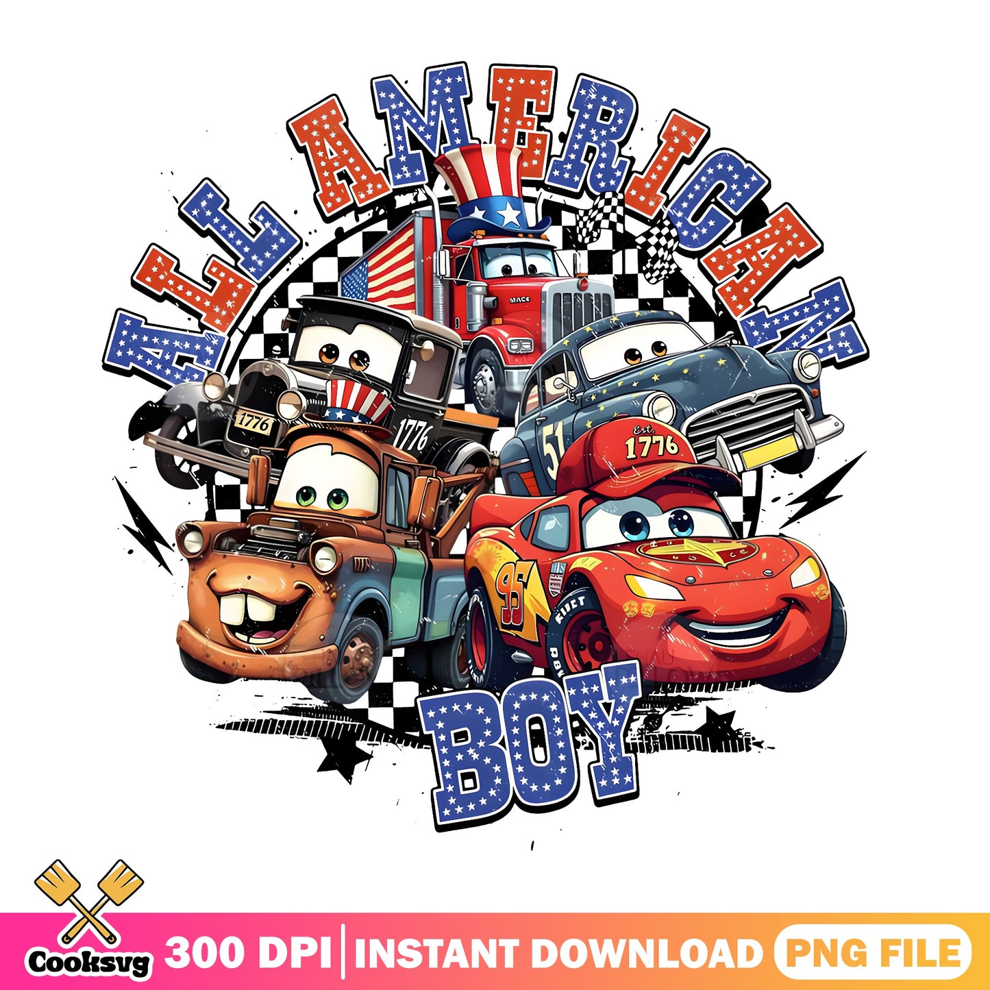 Disney Cars All American Boy PNG, 4th Of July PNG, Lightning McQueen PNG